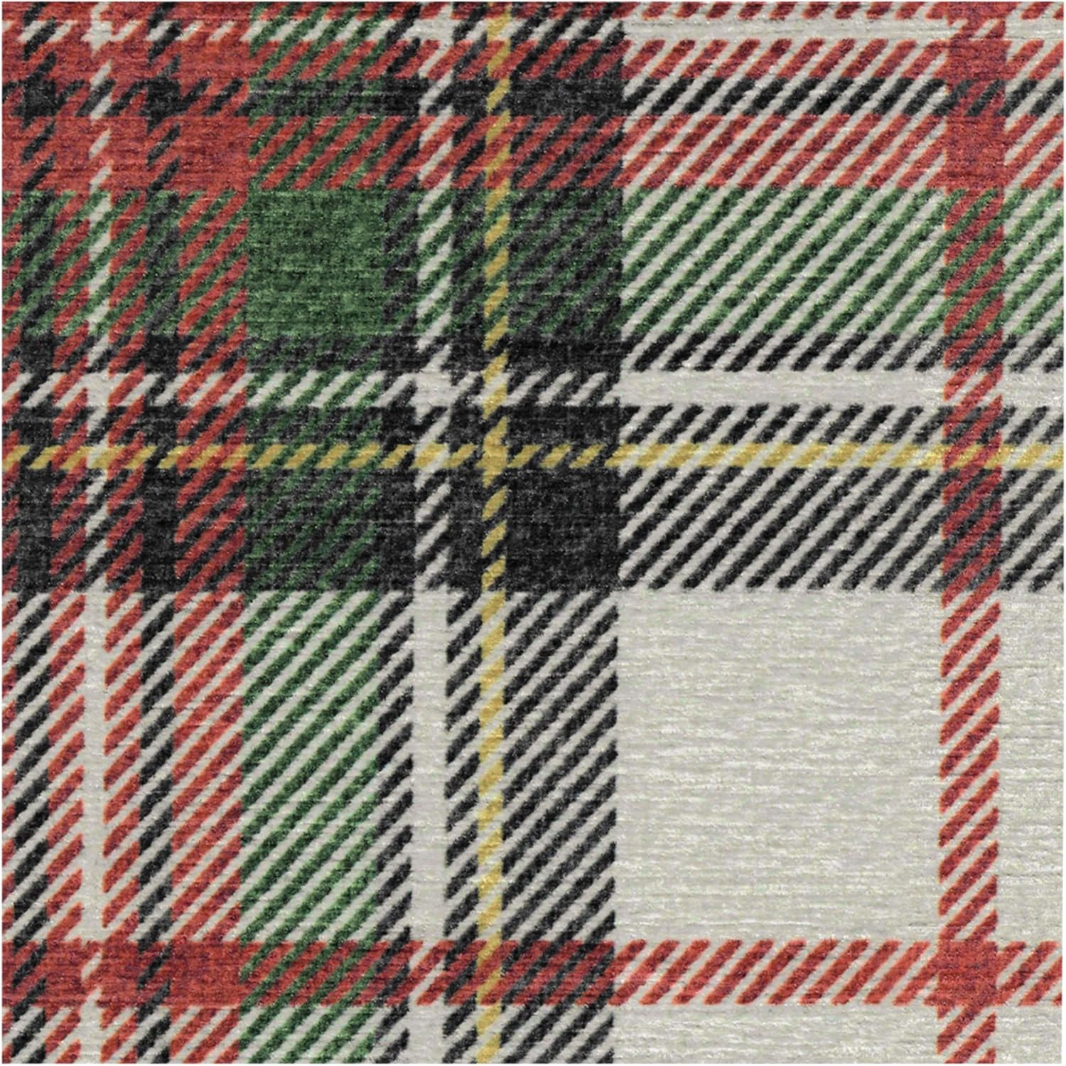 RUGGABLE Winter Plaid Runner Rug - Perfect Holiday Washable Rug for Entryway Hallway Kitchen - Pet &amp; Child Friendly - Stain &amp; Water Resistant - Dress Stewart Tartan White 2.5&