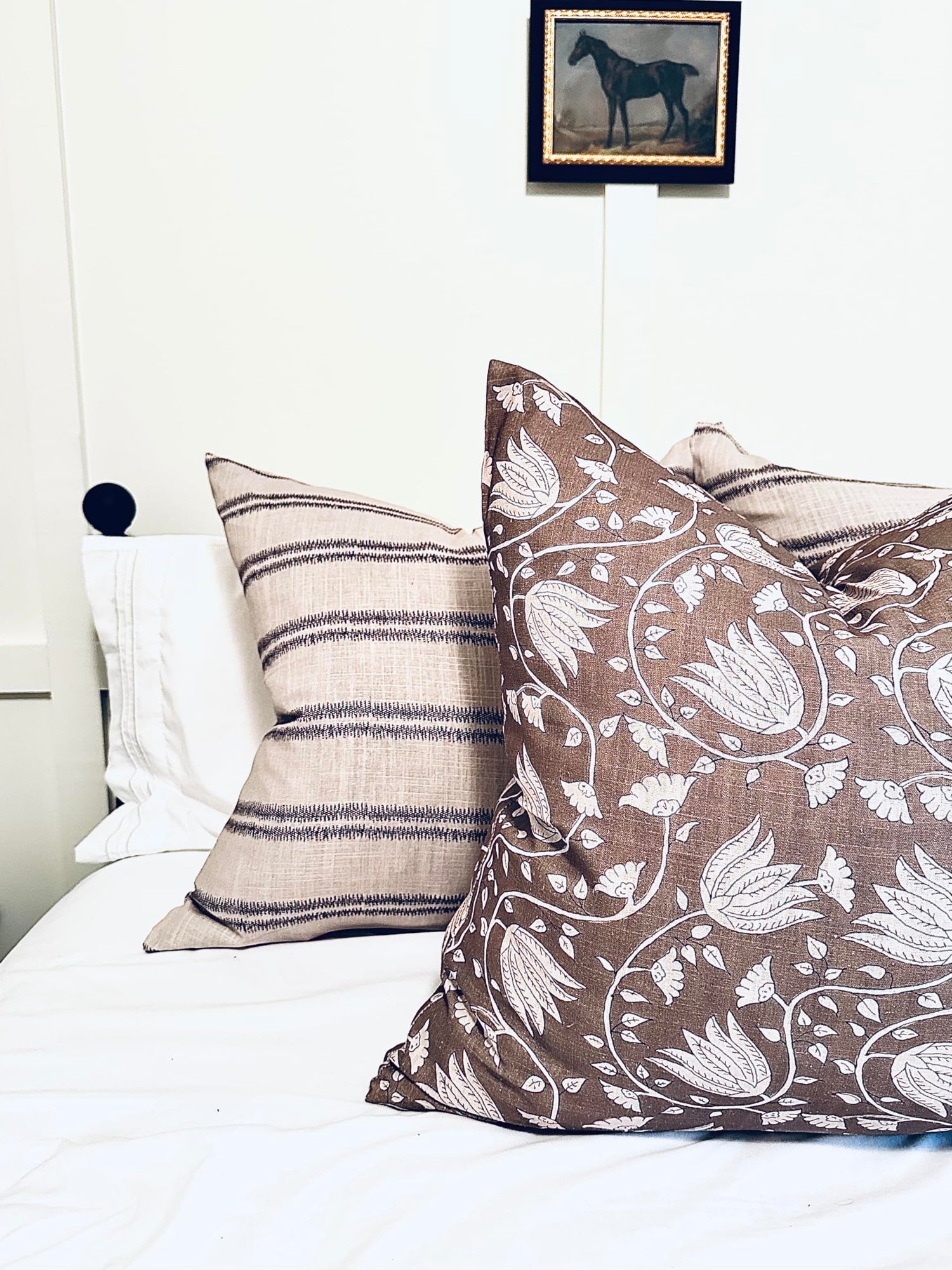 Pillow Cover 100% Linen 20 x 20 inches Double Sided Block Print with Zipper for Easy Removal Home Decor Shabby Chic Farmhouse Neutral Decorative Sofa Couch Accent (Plaid White Grey)