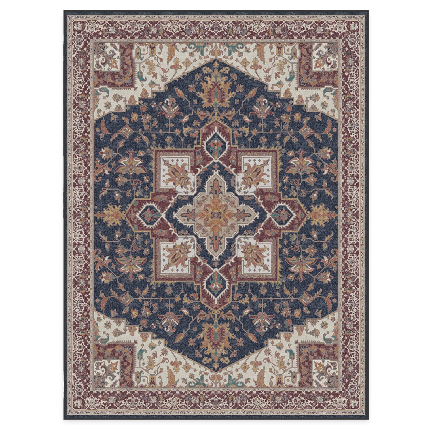RUGGABLE Maral Heriz Washable Rug - Perfect Vintage Area Rug for Living Room Bedroom Kitchen - Pet &amp; Child Friendly - Stain &amp; Water Resistant - Creme 3&