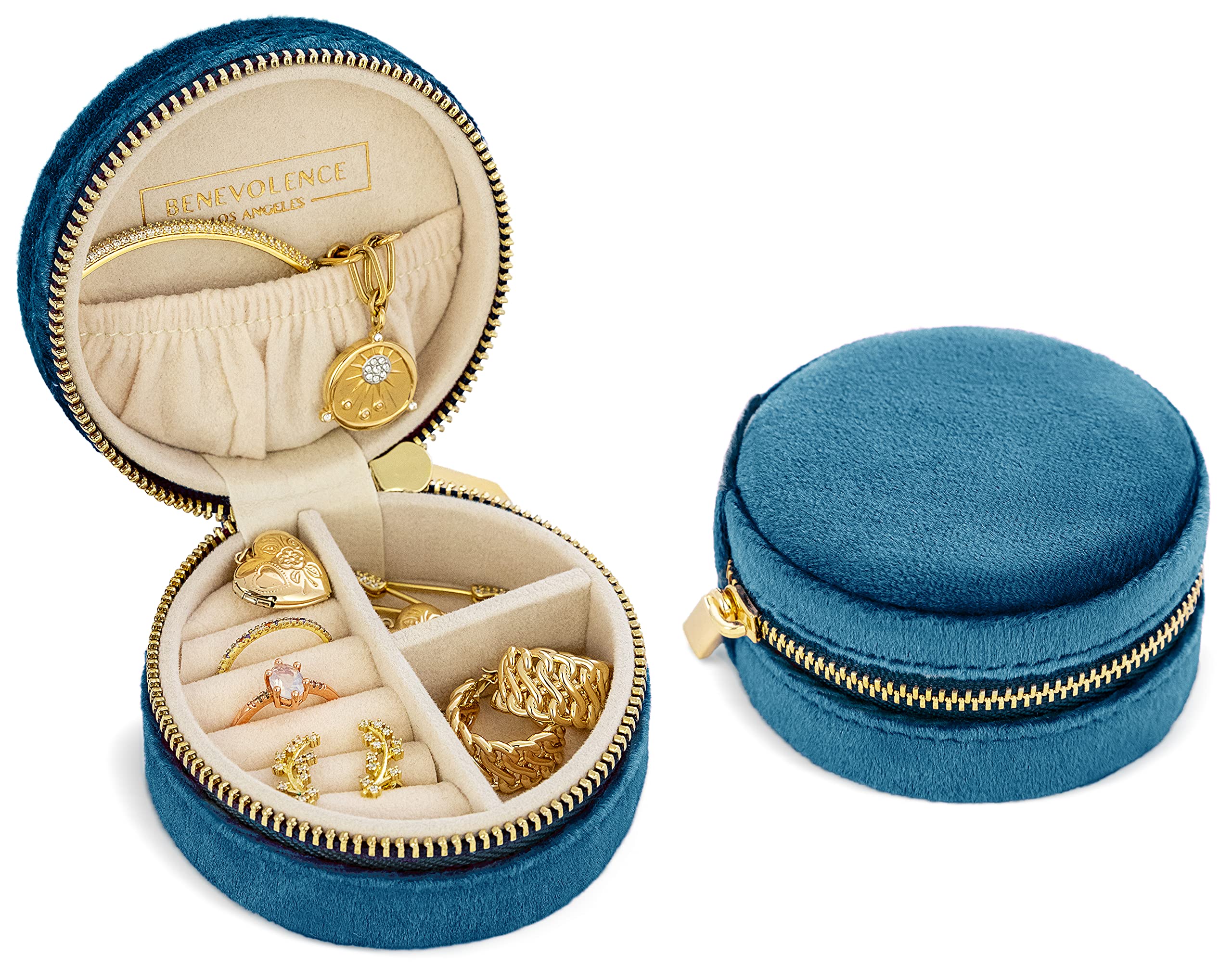 Benevolence LA Plush Velvet Travel Jewelry Storage Box | Travel Jewelry Case Small Jewelry Box for Women | Jewelry Travel Organizer | Earring Organizer with Mirror - Dusty Pink