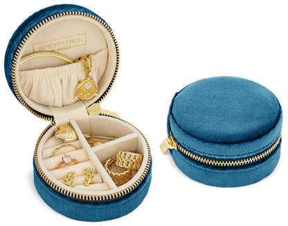 Benevolence LA Plush Velvet Travel Jewelry Storage Box | Travel Jewelry Case Small Jewelry Box for Women | Jewelry Travel Organizer | Earring Organizer with Mirror - Dusty Pink