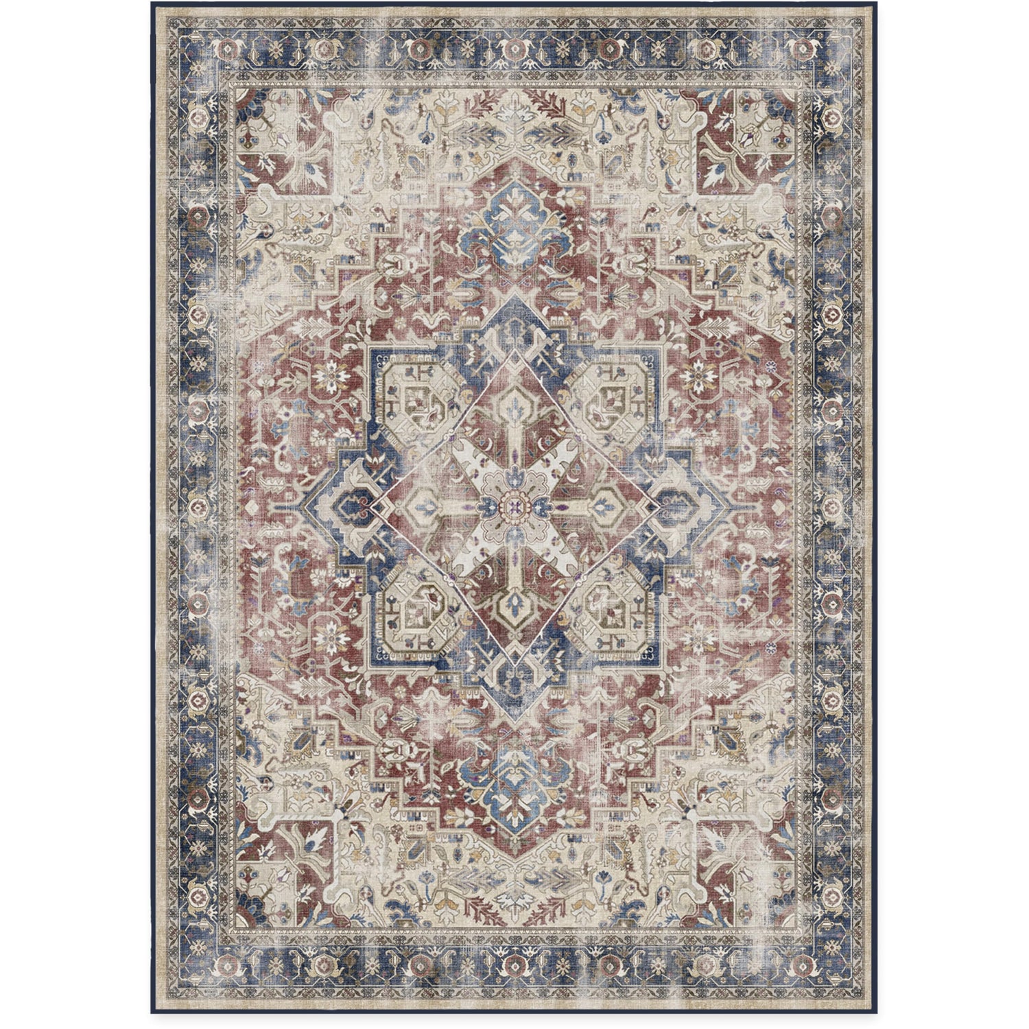 RUGGABLE Kamran Washable Rug - Perfect Vintage Area Rug for Living Room Bedroom Kitchen - Pet &amp; Child Friendly - Stain &amp; Water Resistant - Hazel 5&