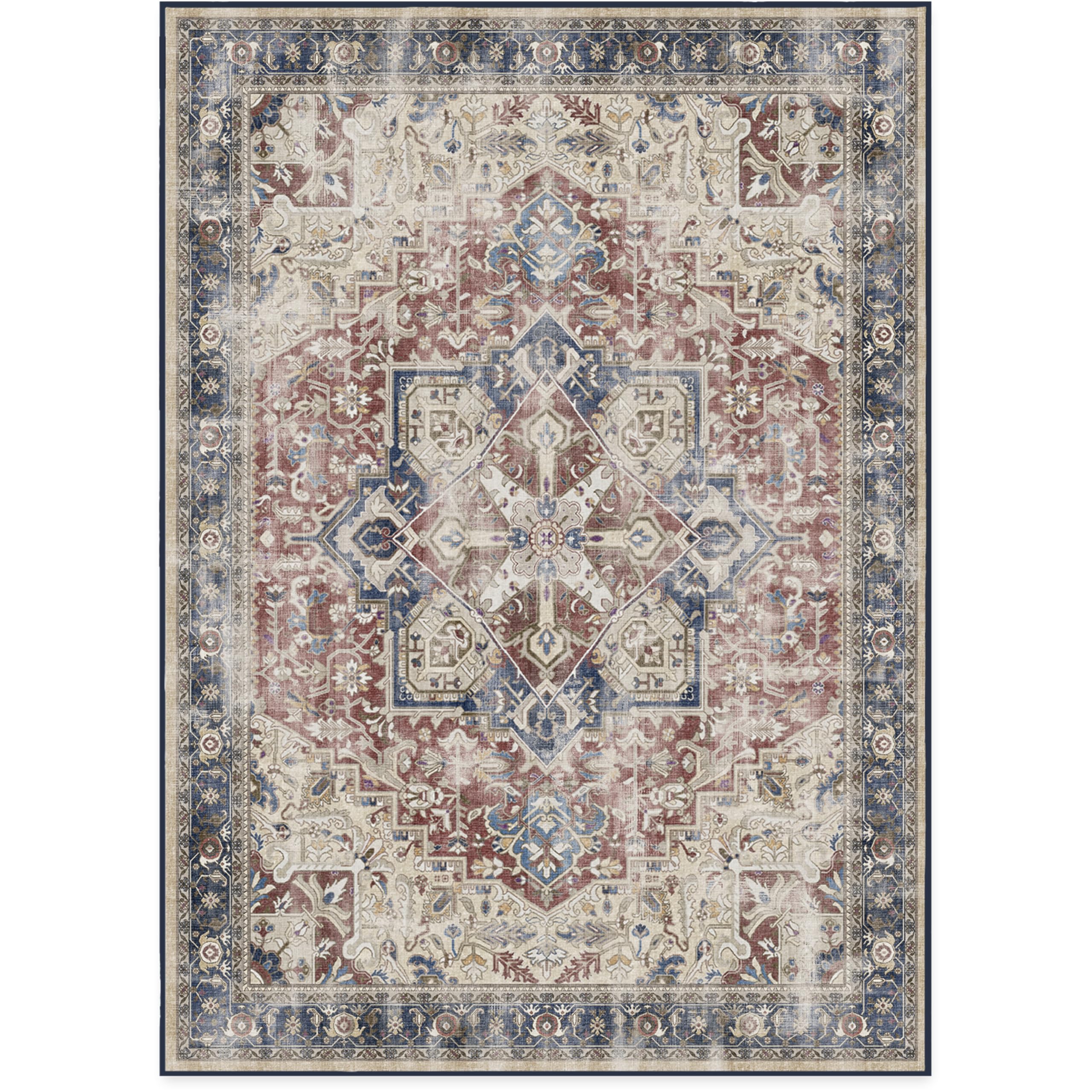 RUGGABLE Kamran Washable Rug - Perfect Vintage Area Rug for Living Room Bedroom Kitchen - Pet &amp; Child Friendly - Stain &amp; Water Resistant - Hazel 5&