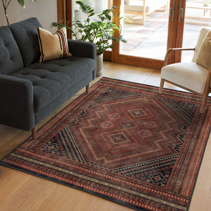 RUGGABLE Kaden Washable Rug - Perfect Vintage Area Rug for Living Room Bedroom Kitchen - Pet &amp; Child Friendly - Stain &amp; Water Resistant - Amber Red 3&