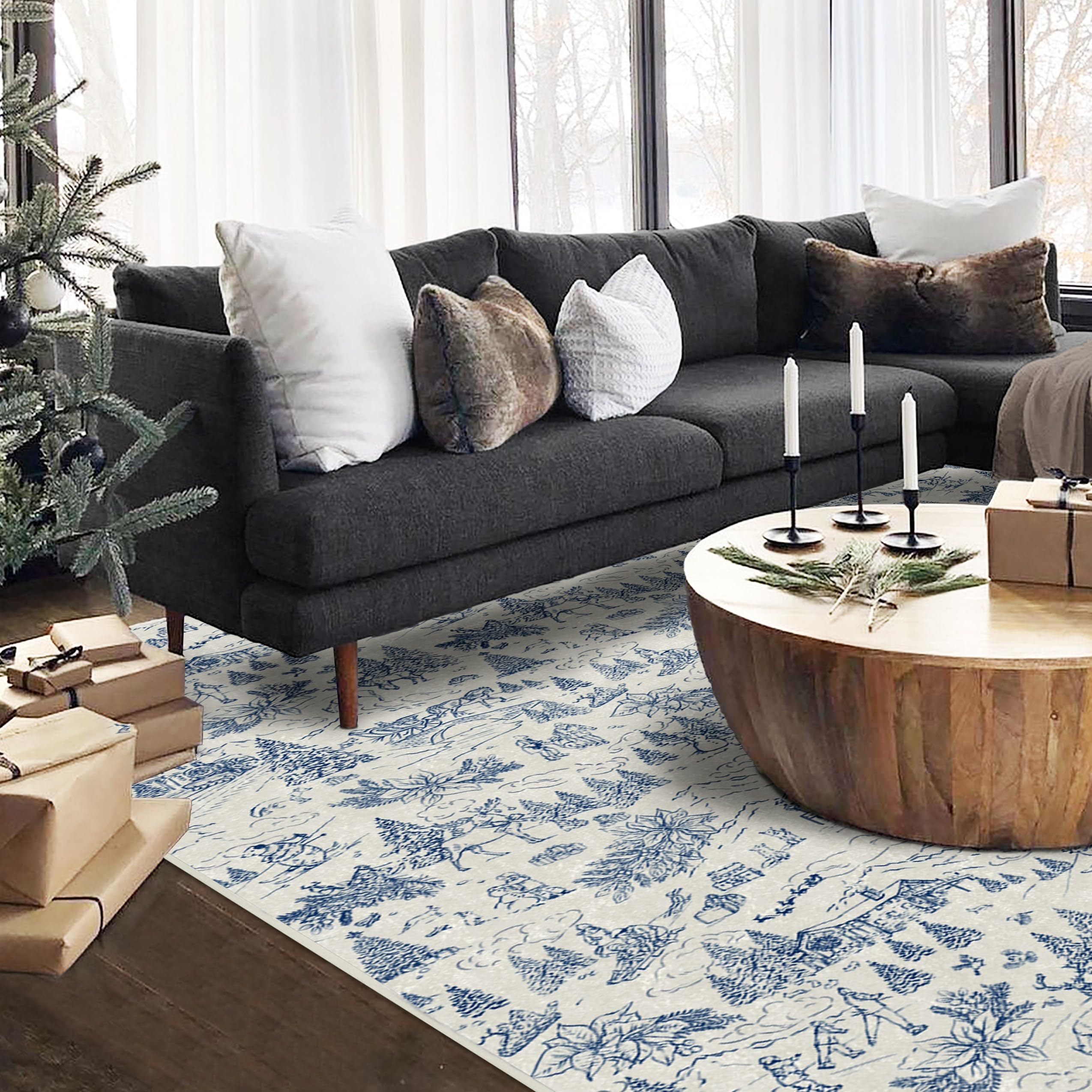 RUGGABLE Winter Plaid Washable Rug - Perfect Holiday Area Rug for Living Room Bedroom Kitchen - Pet &amp; Child Friendly - Stain &amp; Water Resistant - Dress Stewart Tartan Plaid 3&