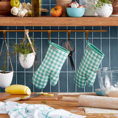 KitchenAid Gingham Oven Mitt 2-Pack Set, Milkshake, 7&quot;x13&quot;