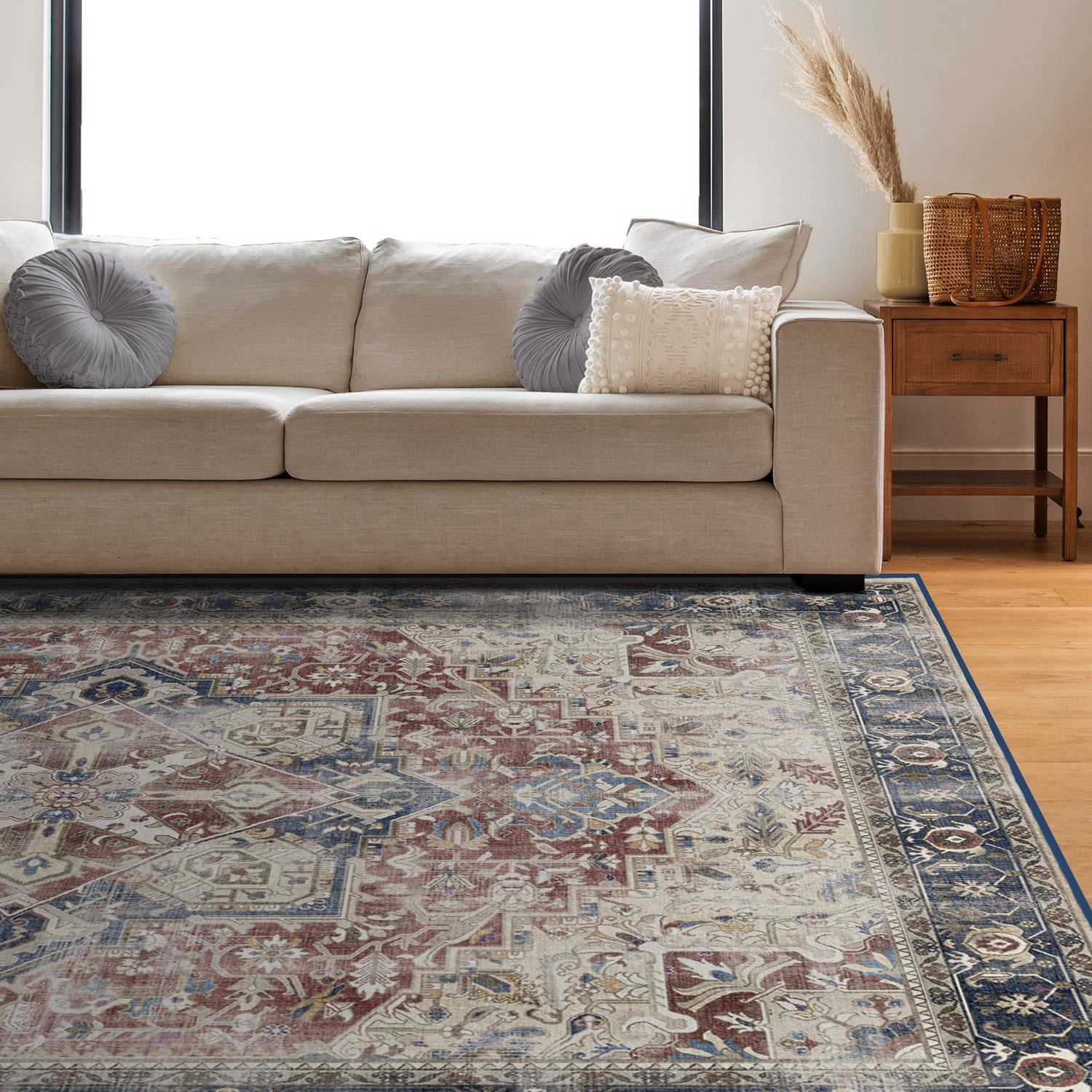 RUGGABLE Kamran Washable Rug - Perfect Vintage Area Rug for Living Room Bedroom Kitchen - Pet &amp; Child Friendly - Stain &amp; Water Resistant - Hazel 5&