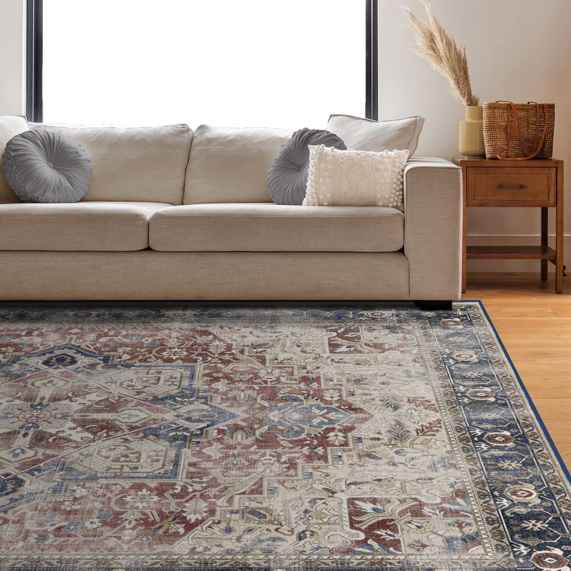 RUGGABLE Kamran Washable Rug - Perfect Vintage Area Rug for Living Room Bedroom Kitchen - Pet &amp; Child Friendly - Stain &amp; Water Resistant - Hazel 5&