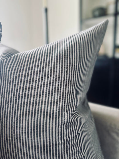 Pillow Cover 100% Linen 20 x 20 inches Double Sided Block Print with Zipper for Easy Removal Home Decor Shabby Chic Farmhouse Neutral Decorative Sofa Couch Accent (Plaid White Grey)