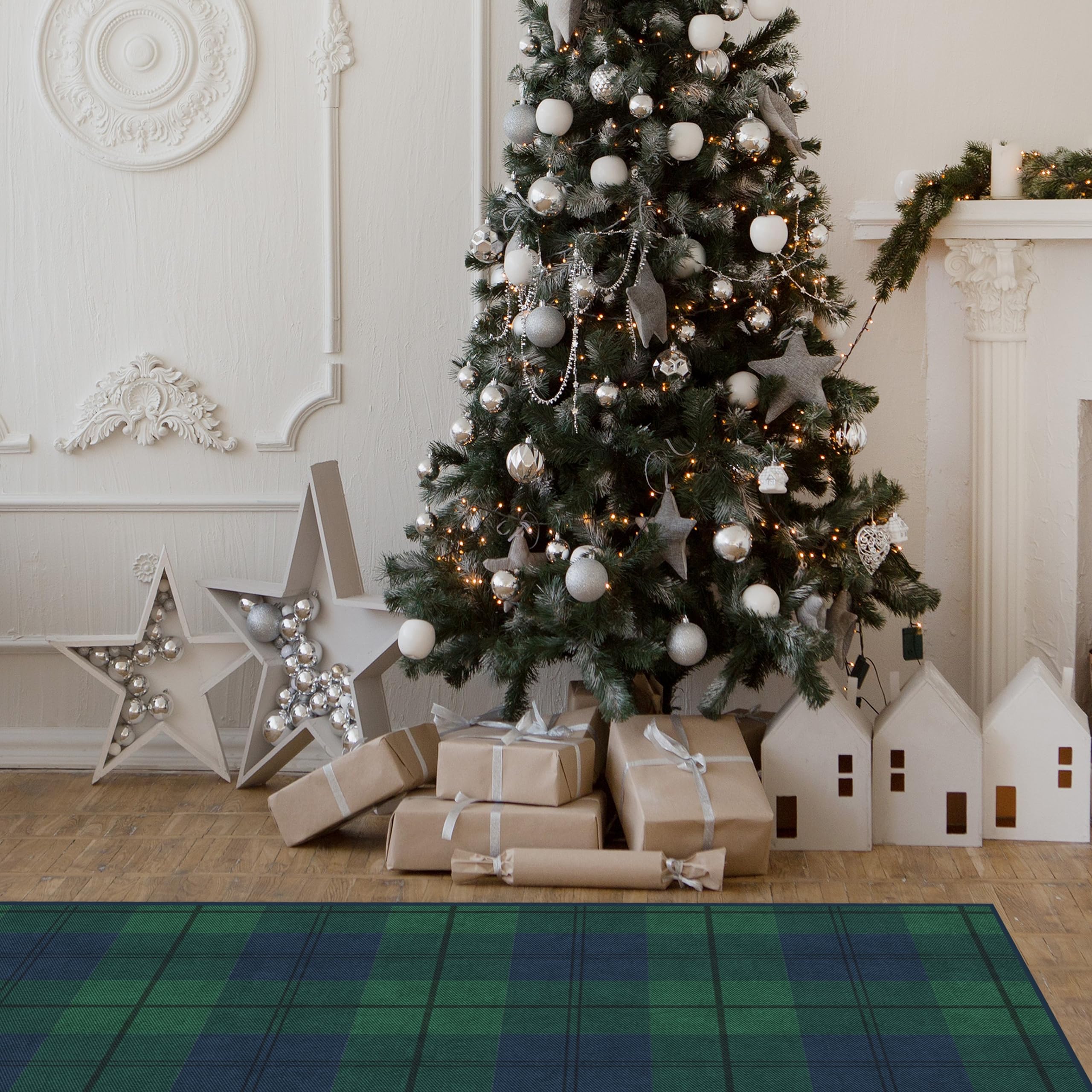 RUGGABLE Winter Plaid Washable Rug - Perfect Holiday Area Rug for Living Room Bedroom Kitchen - Pet &amp; Child Friendly - Stain &amp; Water Resistant - Dress Stewart Tartan Plaid 3&