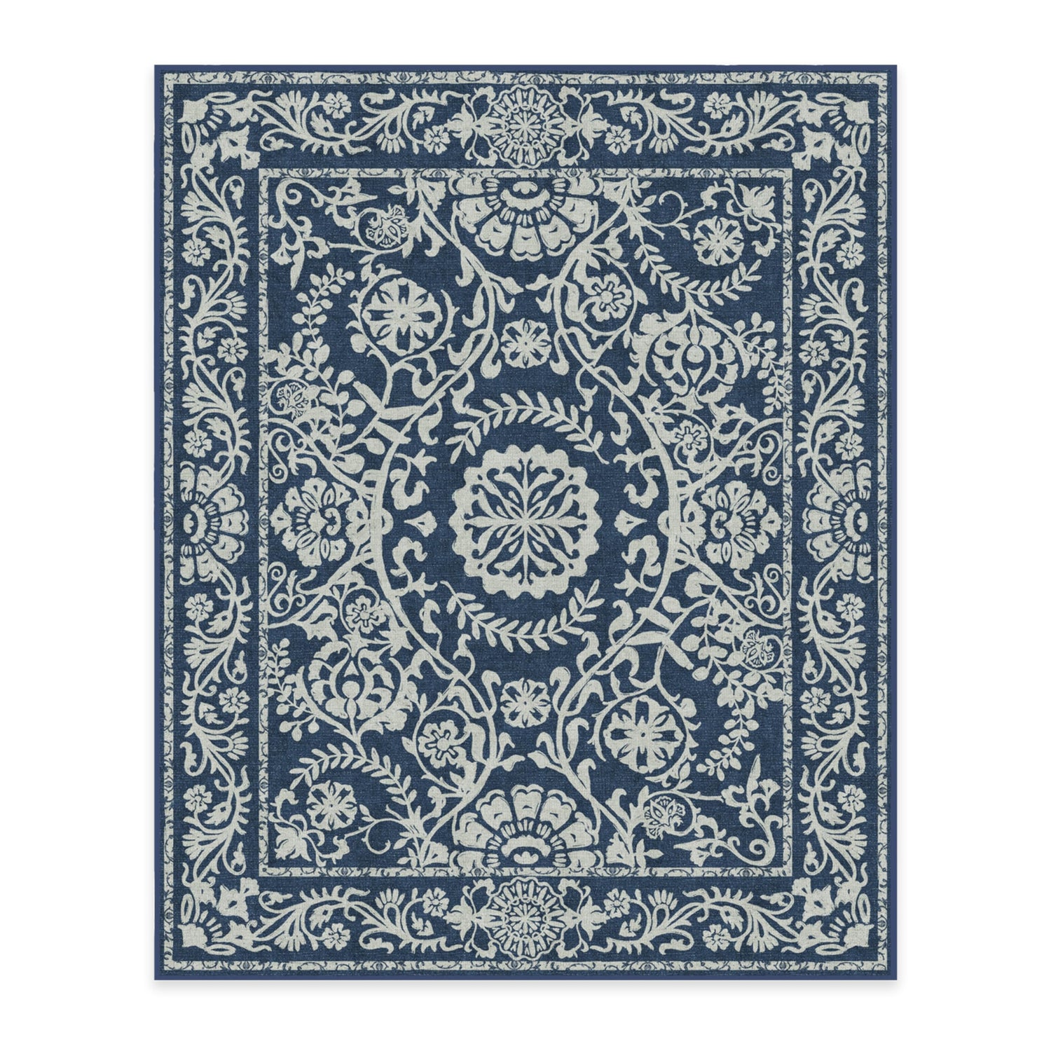 RUGGABLE Washable 2x3 Area Rug, Delphina Delft Blue, Premium Vintage Rugs for Living Room, Bedroom, Kitchen, Office, Classroom with Gripper Non Slip Pad