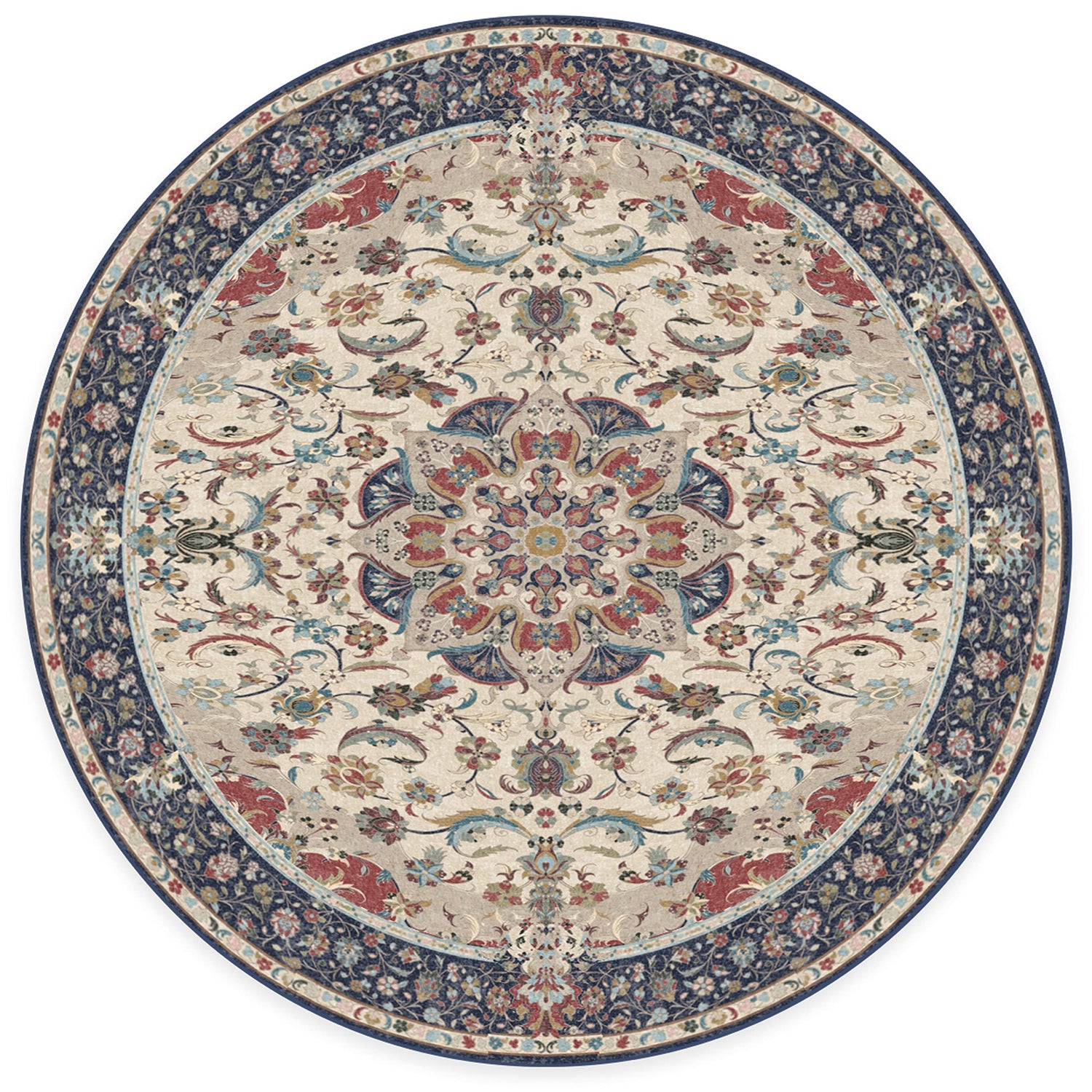RUGGABLE Sima Washable Rug - Perfect Vintage Area Rug for Living Room Bedroom Kitchen - Pet &amp; Child Friendly - Stain &amp; Water Resistant - Royal Blue 2&