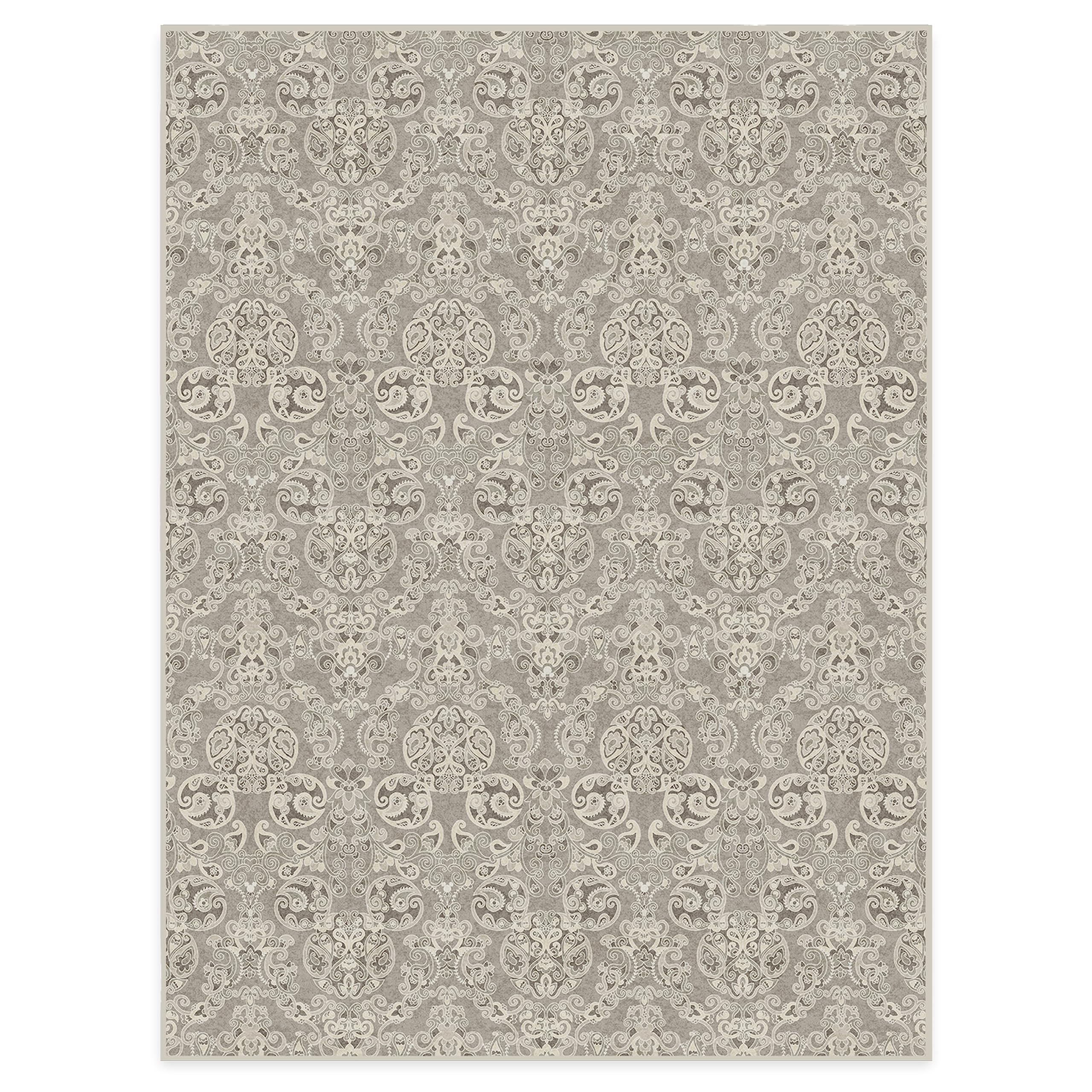 RUGGABLE Disney Traditional Mickey Mouse Washable Rug - Perfect Area Rug for Nursery Playroom Kids Room - Pet &amp; Child Friendly - Stain &amp; Water Resistant - Damask Grey 3&