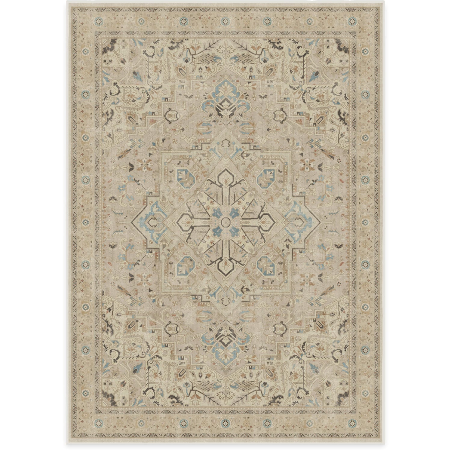 RUGGABLE Kamran Washable Rug - Perfect Vintage Area Rug for Living Room Bedroom Kitchen - Pet &amp; Child Friendly - Stain &amp; Water Resistant - Hazel 5&