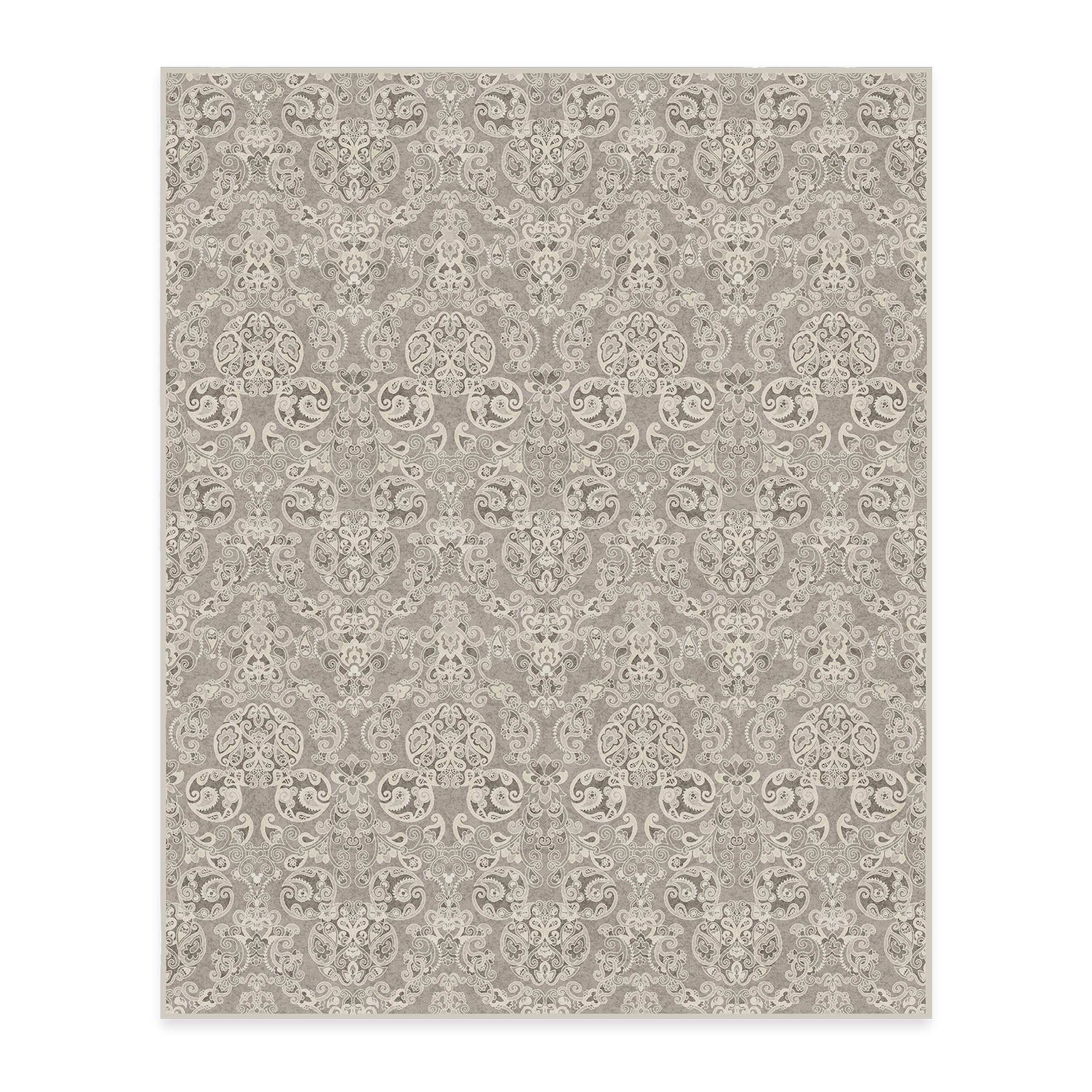 RUGGABLE Disney Traditional Mickey Mouse Washable Rug - Perfect Area Rug for Nursery Playroom Kids Room - Pet &amp; Child Friendly - Stain &amp; Water Resistant - Damask Grey 3&