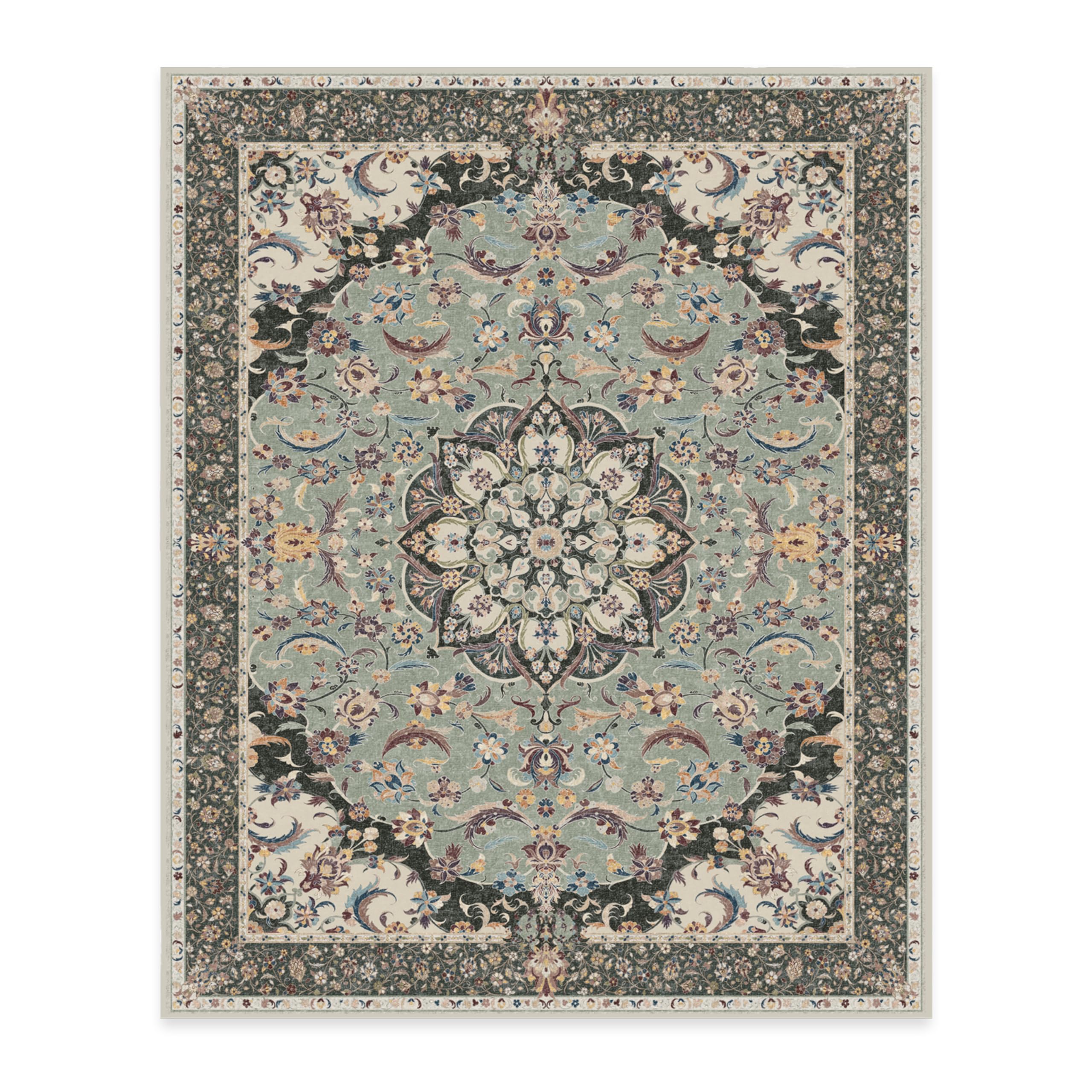 RUGGABLE Sima Washable Rug - Perfect Vintage Area Rug for Living Room Bedroom Kitchen - Pet &amp; Child Friendly - Stain &amp; Water Resistant - Royal Blue 2&