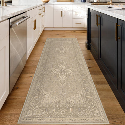 RUGGABLE Maral Heriz Washable Rug - Perfect Vintage Area Rug for Living Room Bedroom Kitchen - Pet &amp; Child Friendly - Stain &amp; Water Resistant - Creme 3&