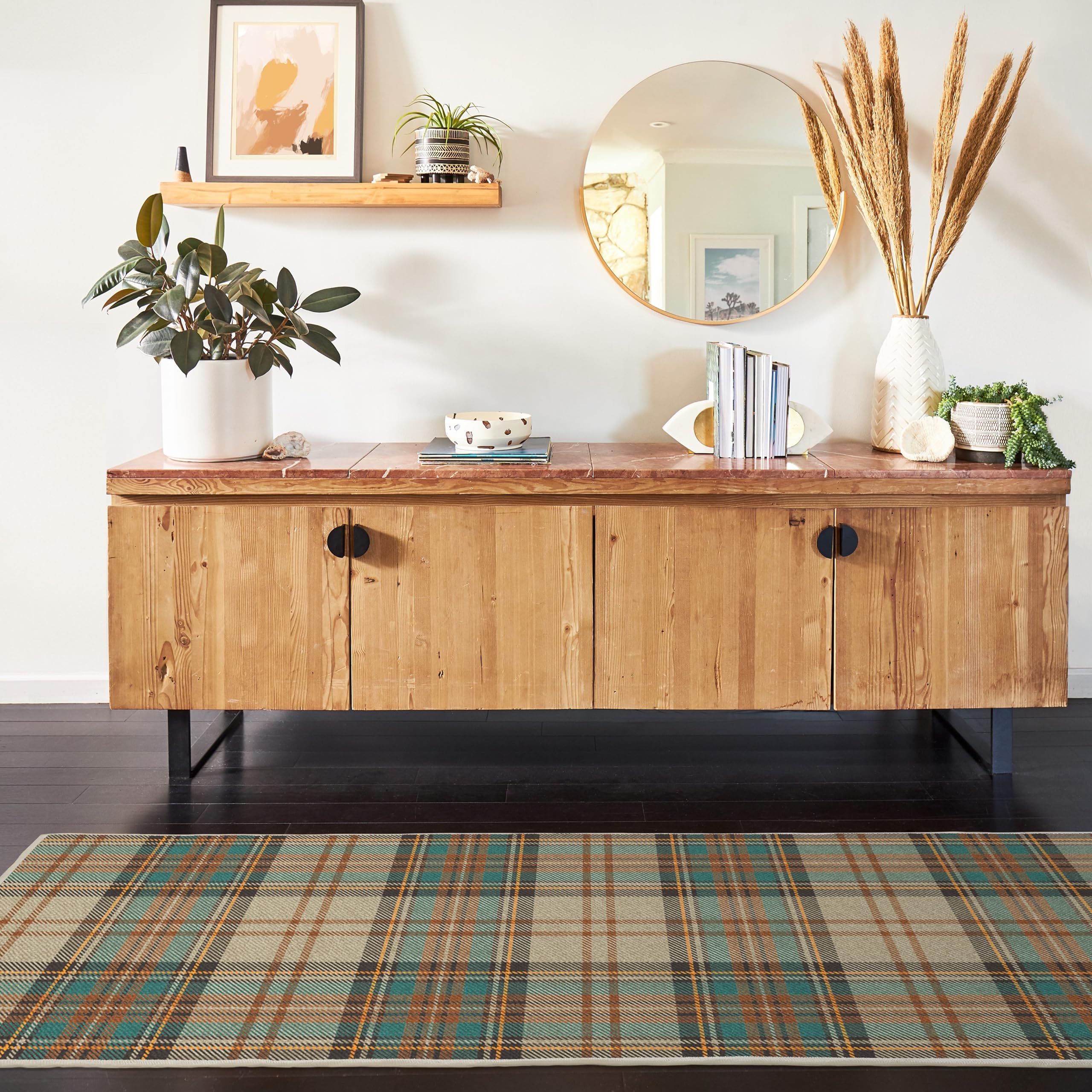 RUGGABLE Winter Plaid Washable Rug - Perfect Holiday Area Rug for Living Room Bedroom Kitchen - Pet &amp; Child Friendly - Stain &amp; Water Resistant - Dress Stewart Tartan Plaid 3&