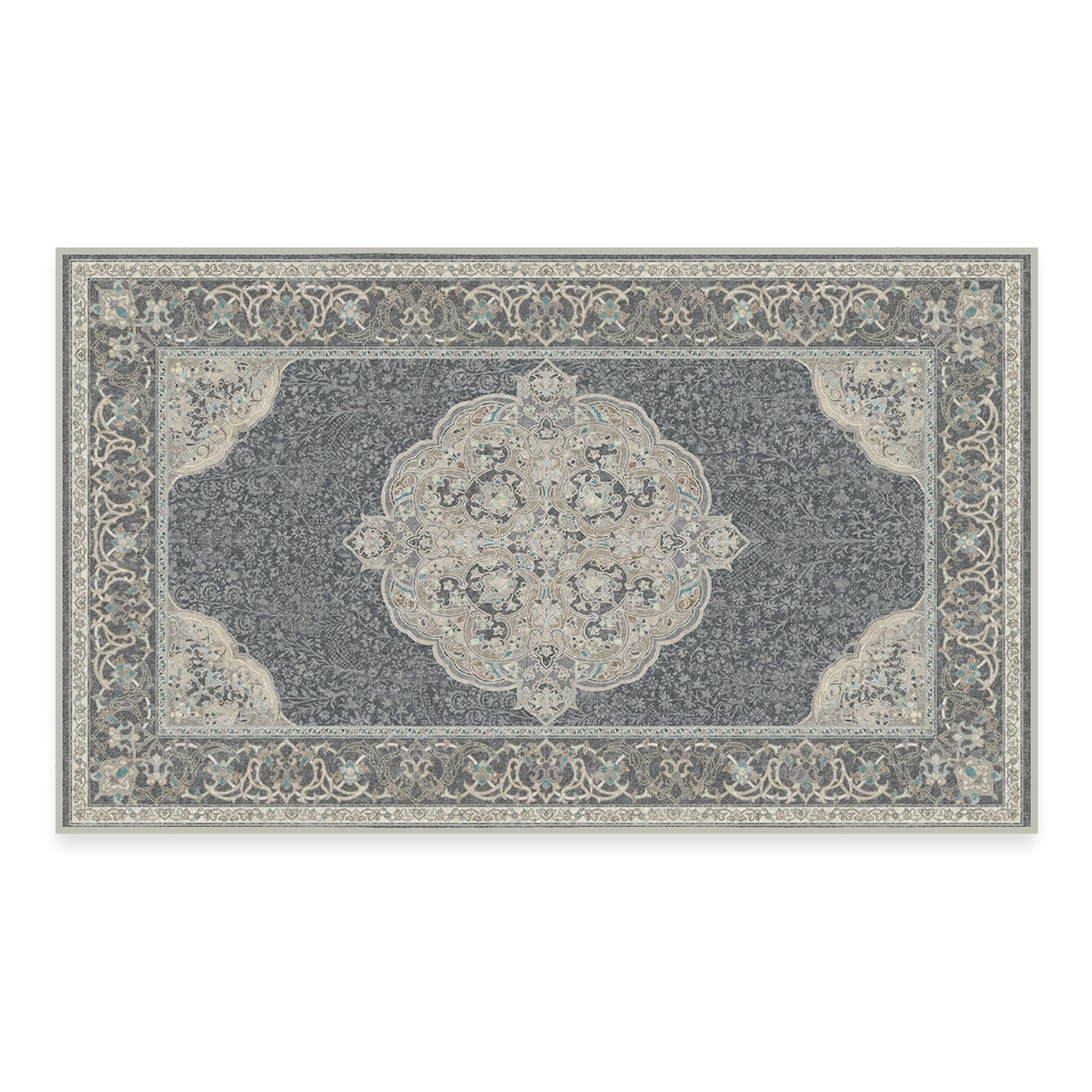 RUGGABLE Disney Traditional Mickey Mouse Washable Rug - Perfect Area Rug for Nursery Playroom Kids Room - Pet &amp; Child Friendly - Stain &amp; Water Resistant - Damask Grey 3&
