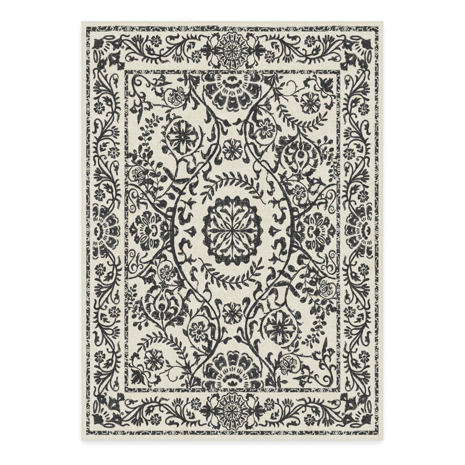 RUGGABLE Washable 2x3 Area Rug, Delphina Delft Blue, Premium Vintage Rugs for Living Room, Bedroom, Kitchen, Office, Classroom with Gripper Non Slip Pad