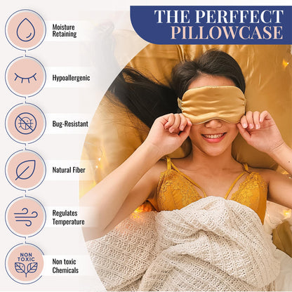 Blissy Silk Pillowcase - 100% Pure Mulberry Silk - 22 Momme 6A High-Grade Fibers - Silk Pillow Cover for Hair &amp; Skin - Regular, Queen &amp; King with Hidden Zipper (Queen, Champagne)