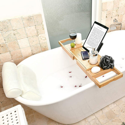 Bathtub Tray and Luxury Bath Pillow Set - Expandable Bath Tray for Tub and Deluxe Bathtub Pillow for Tub for Ultimate Relaxation - Perfect Bath Accessories for Women, Spa Gifts for Women.