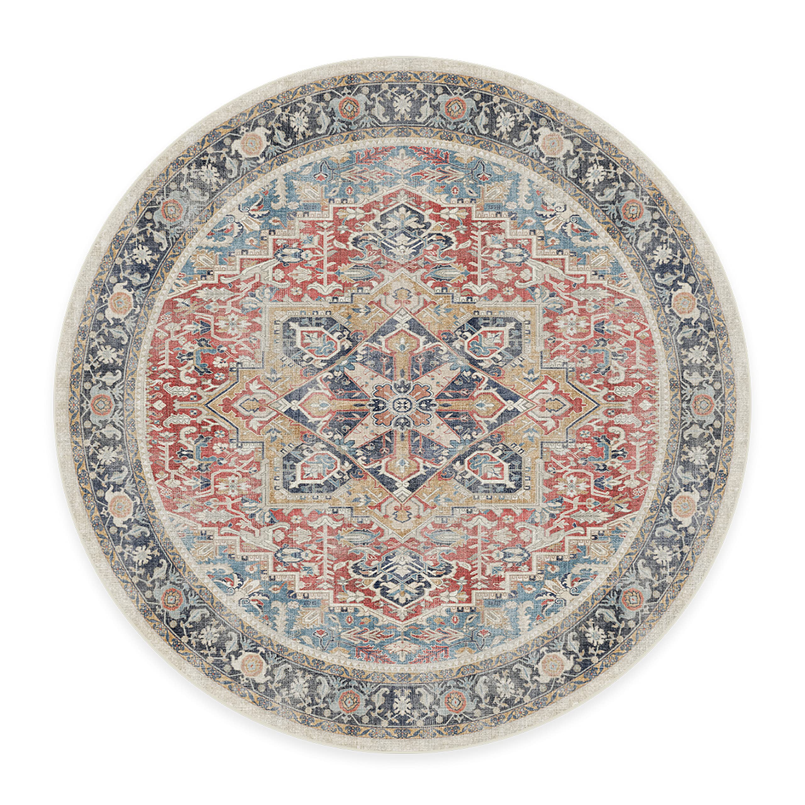 RUGGABLE Kamran Washable Rug - Perfect Vintage Area Rug for Living Room Bedroom Kitchen - Pet &amp; Child Friendly - Stain &amp; Water Resistant - Hazel 5&
