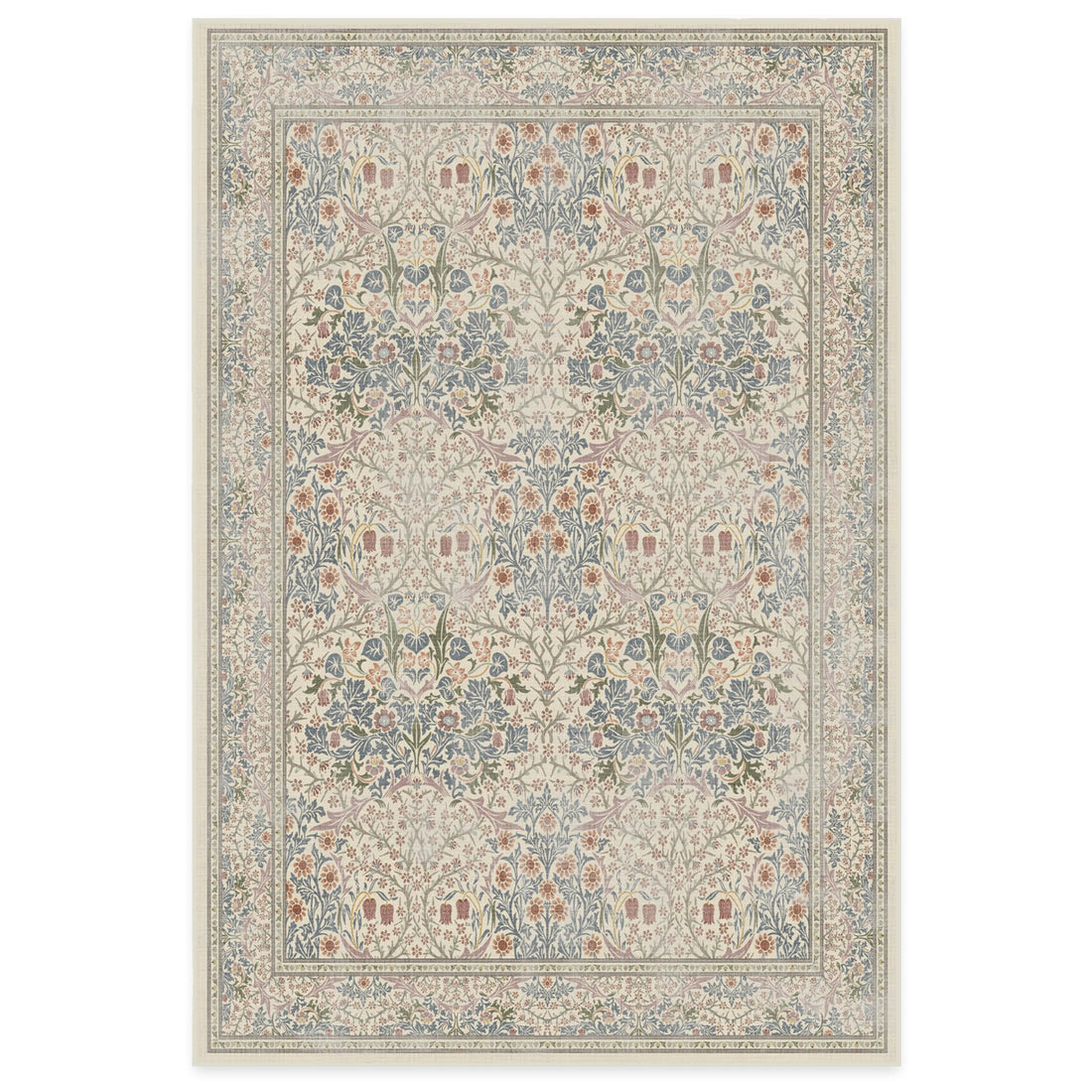 RUGGABLE x Morris &amp; Co Washable Rug - Perfect Bohemian Area Rug for Living Room Bedroom Kitchen - Non-Slip, Child Friendly, Stain &amp; Water Resistant - Blackthorn Ivory Blue 6&