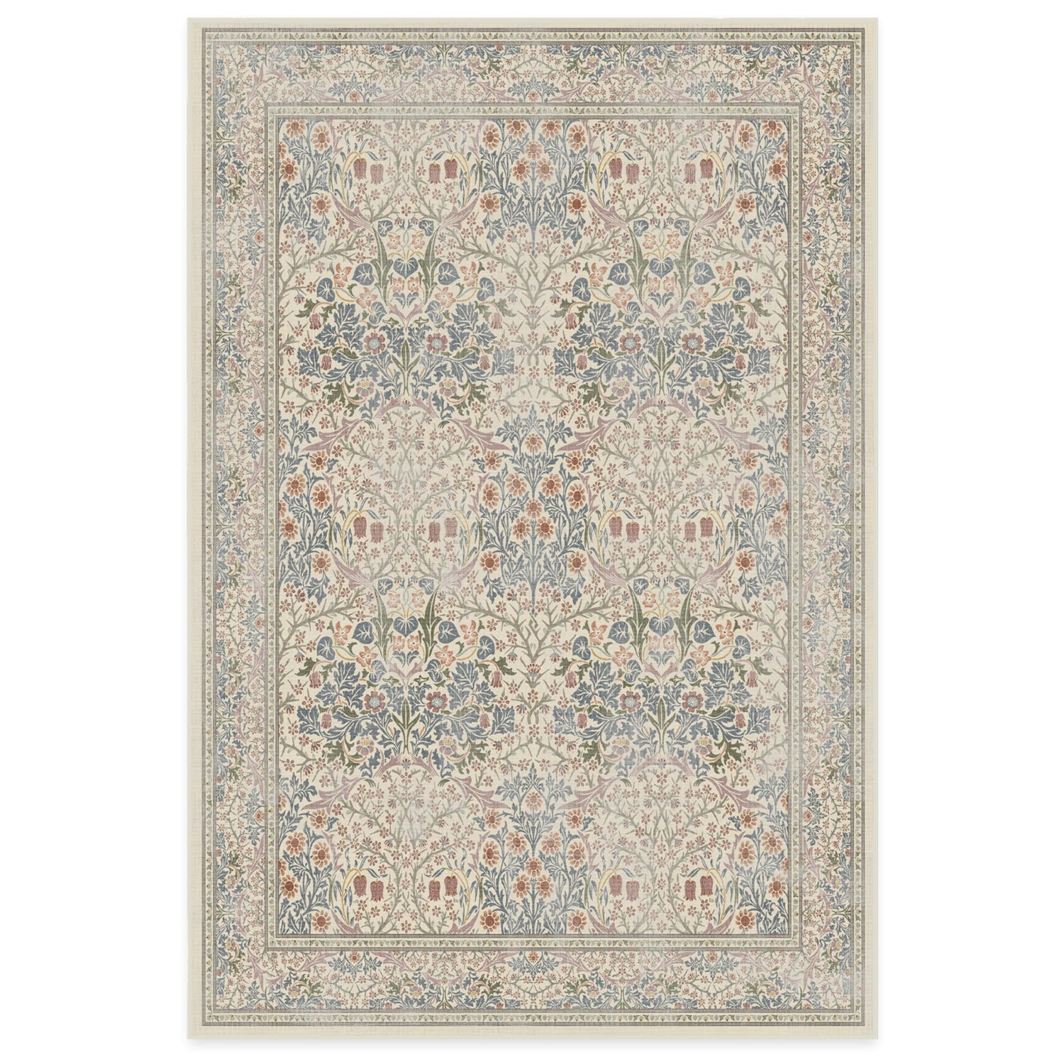 RUGGABLE x Morris &amp; Co Washable Rug - Perfect Bohemian Area Rug for Living Room Bedroom Kitchen - Non-Slip, Child Friendly, Stain &amp; Water Resistant - Blackthorn Ivory Blue 6&