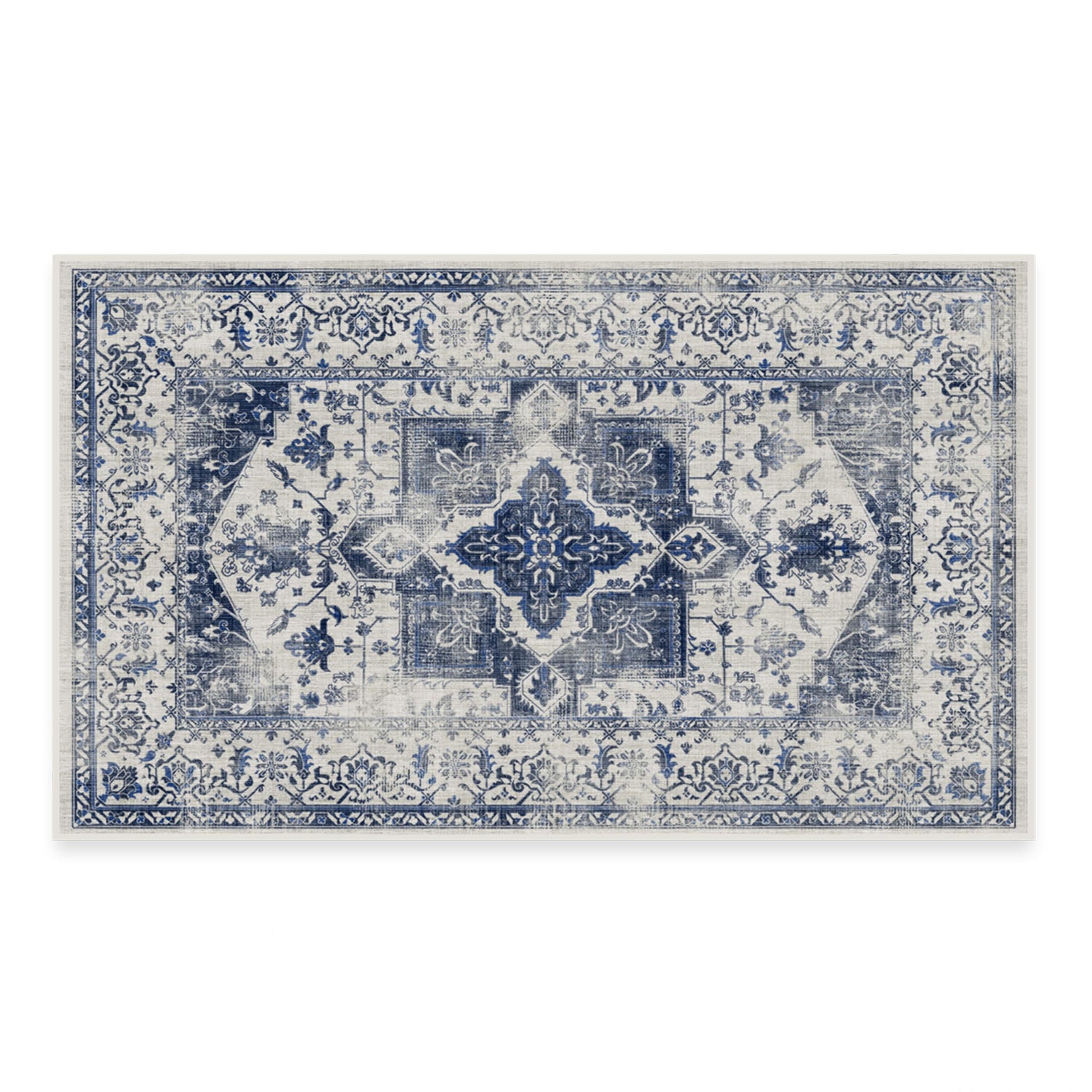 RUGGABLE Kira Runner Rug - Perfect Vintage Washable Rug for Entryway Hallway Kitchen - Pet &amp; Child Friendly - Stain &amp; Water Resistant - Stone Blue 2.5&