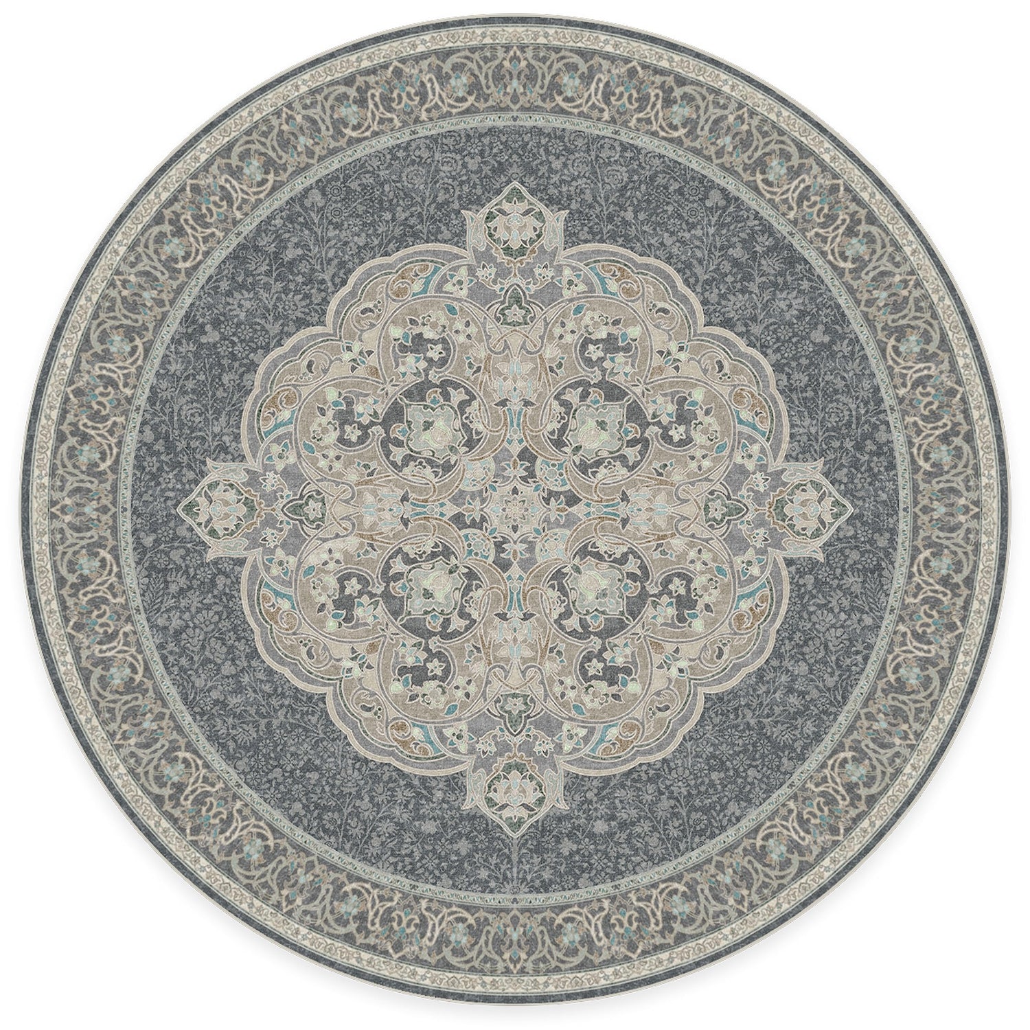 RUGGABLE Disney Traditional Mickey Mouse Washable Rug - Perfect Area Rug for Nursery Playroom Kids Room - Pet &amp; Child Friendly - Stain &amp; Water Resistant - Damask Grey 3&
