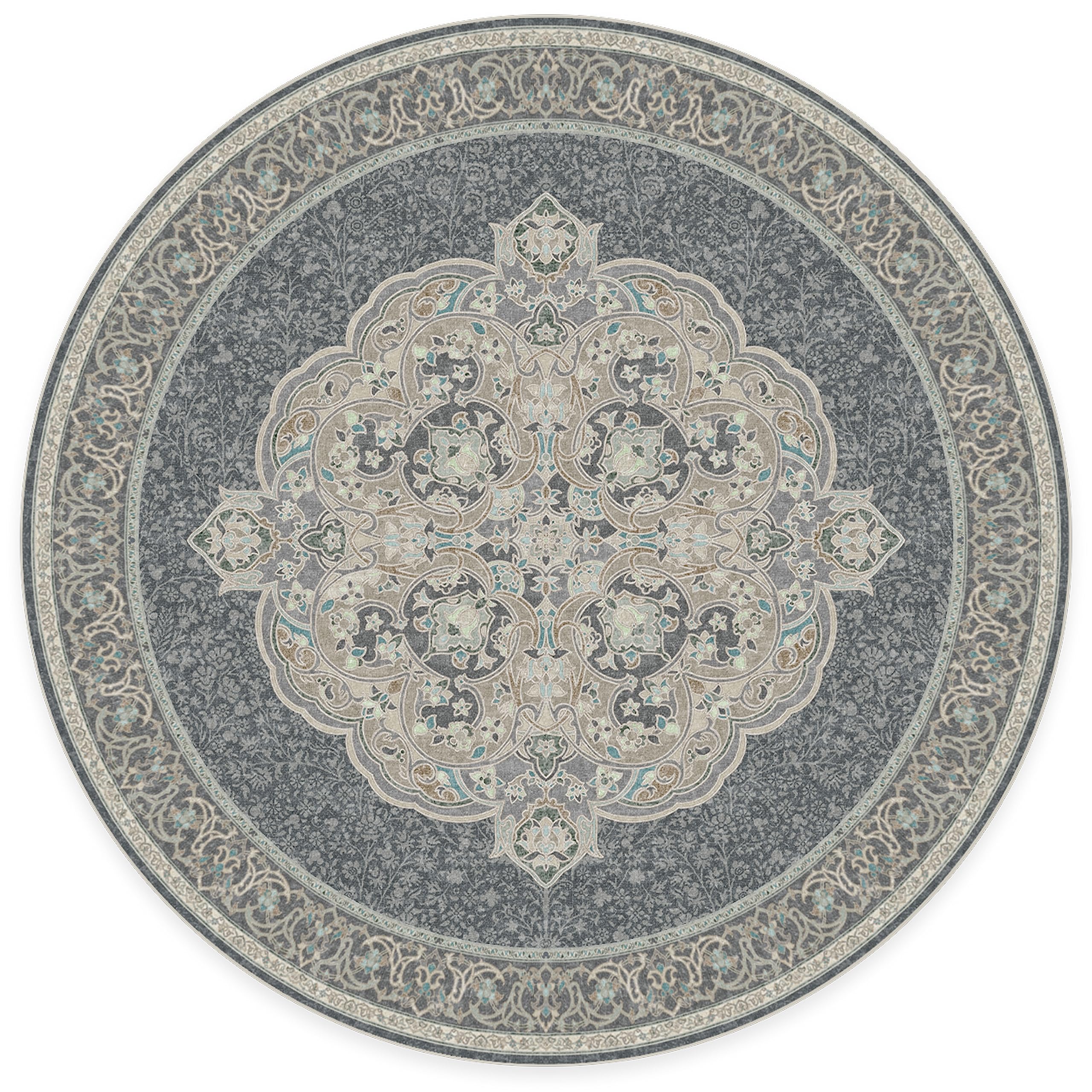 RUGGABLE Disney Traditional Mickey Mouse Washable Rug - Perfect Area Rug for Nursery Playroom Kids Room - Pet &amp; Child Friendly - Stain &amp; Water Resistant - Damask Grey 3&