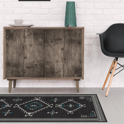 RUGGABLE Damali Runner Rug - Perfect Boho Washable Rug for Entryway Hallway Kitchen - Pet &amp; Child Friendly - Non-Toxic - Stain &amp; Water Resistant - Black &amp; White 2.5&
