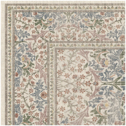 RUGGABLE x Morris &amp; Co Washable Rug - Perfect Bohemian Area Rug for Living Room Bedroom Kitchen - Non-Slip, Child Friendly, Stain &amp; Water Resistant - Blackthorn Ivory Blue 6&