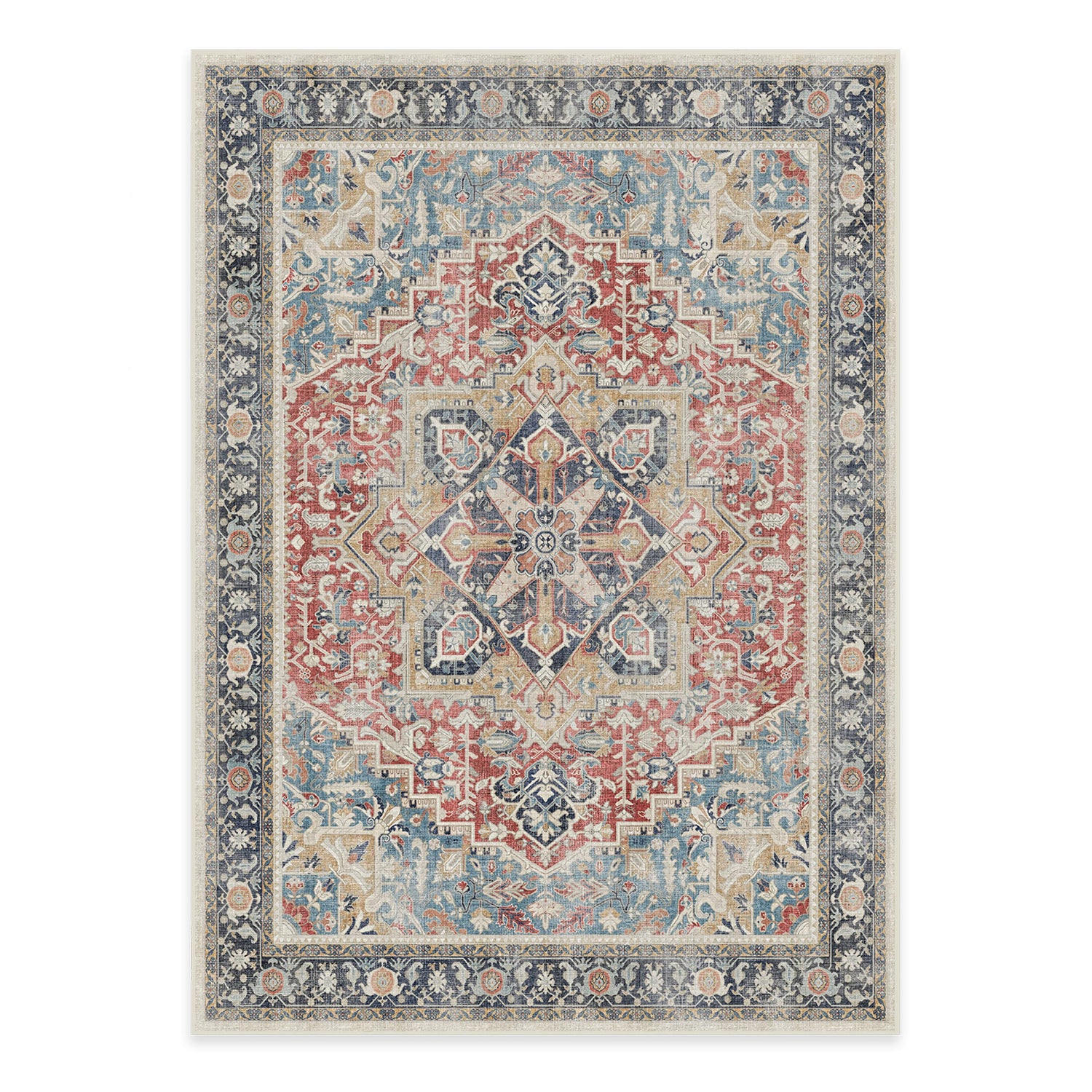 RUGGABLE Kamran Washable Rug - Perfect Vintage Area Rug for Living Room Bedroom Kitchen - Pet &amp; Child Friendly - Stain &amp; Water Resistant - Hazel 5&