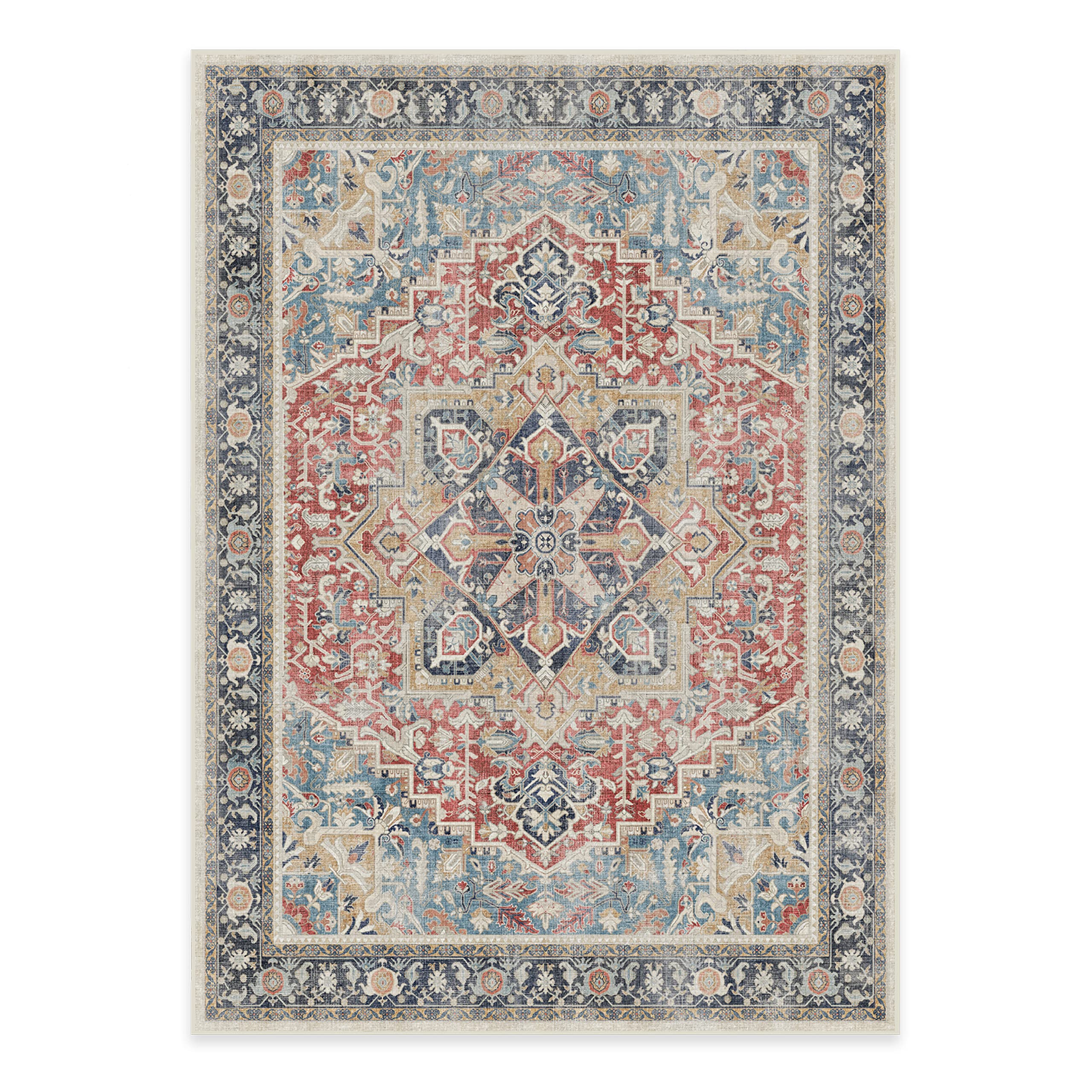 RUGGABLE Kamran Washable Rug - Perfect Vintage Area Rug for Living Room Bedroom Kitchen - Pet &amp; Child Friendly - Stain &amp; Water Resistant - Hazel 5&
