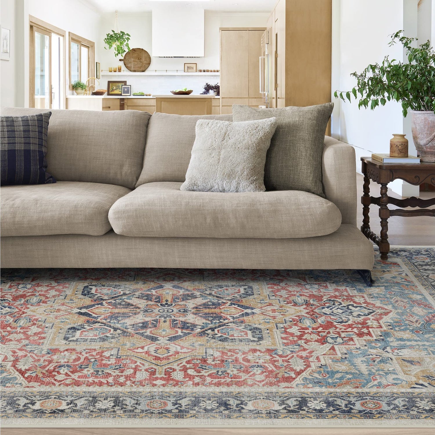 RUGGABLE Kamran Washable Rug - Perfect Vintage Area Rug for Living Room Bedroom Kitchen - Pet &amp; Child Friendly - Stain &amp; Water Resistant - Hazel 5&