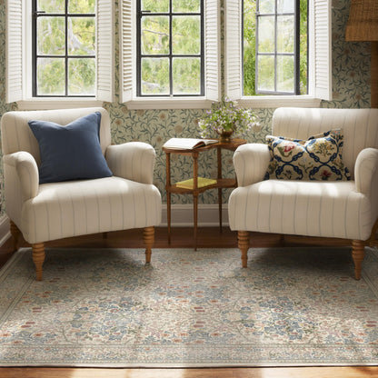 RUGGABLE x Morris &amp; Co Washable Rug - Perfect Bohemian Area Rug for Living Room Bedroom Kitchen - Non-Slip, Child Friendly, Stain &amp; Water Resistant - Blackthorn Ivory Blue 6&