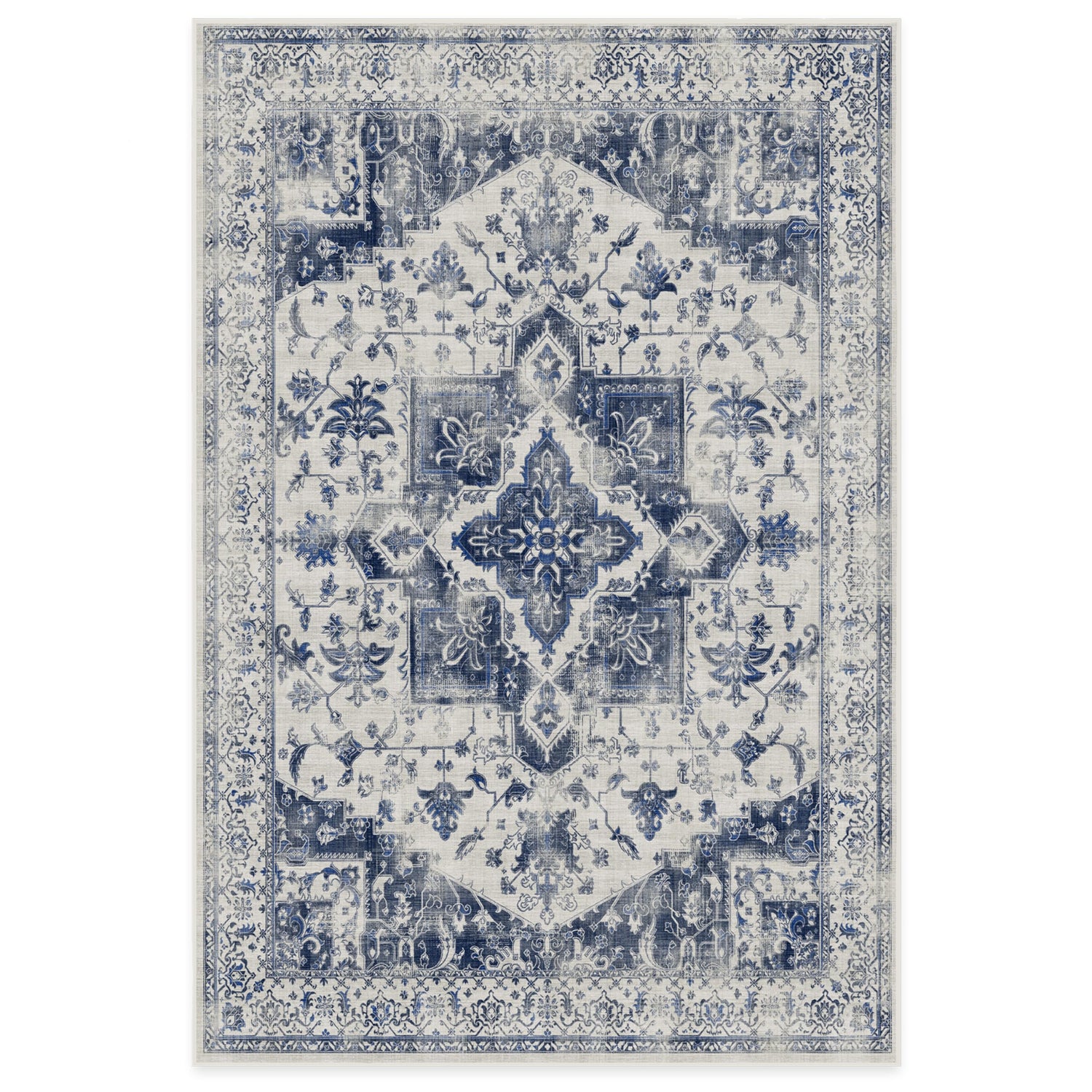 RUGGABLE Kira Runner Rug - Perfect Vintage Washable Rug for Entryway Hallway Kitchen - Pet &amp; Child Friendly - Stain &amp; Water Resistant - Stone Blue 2.5&