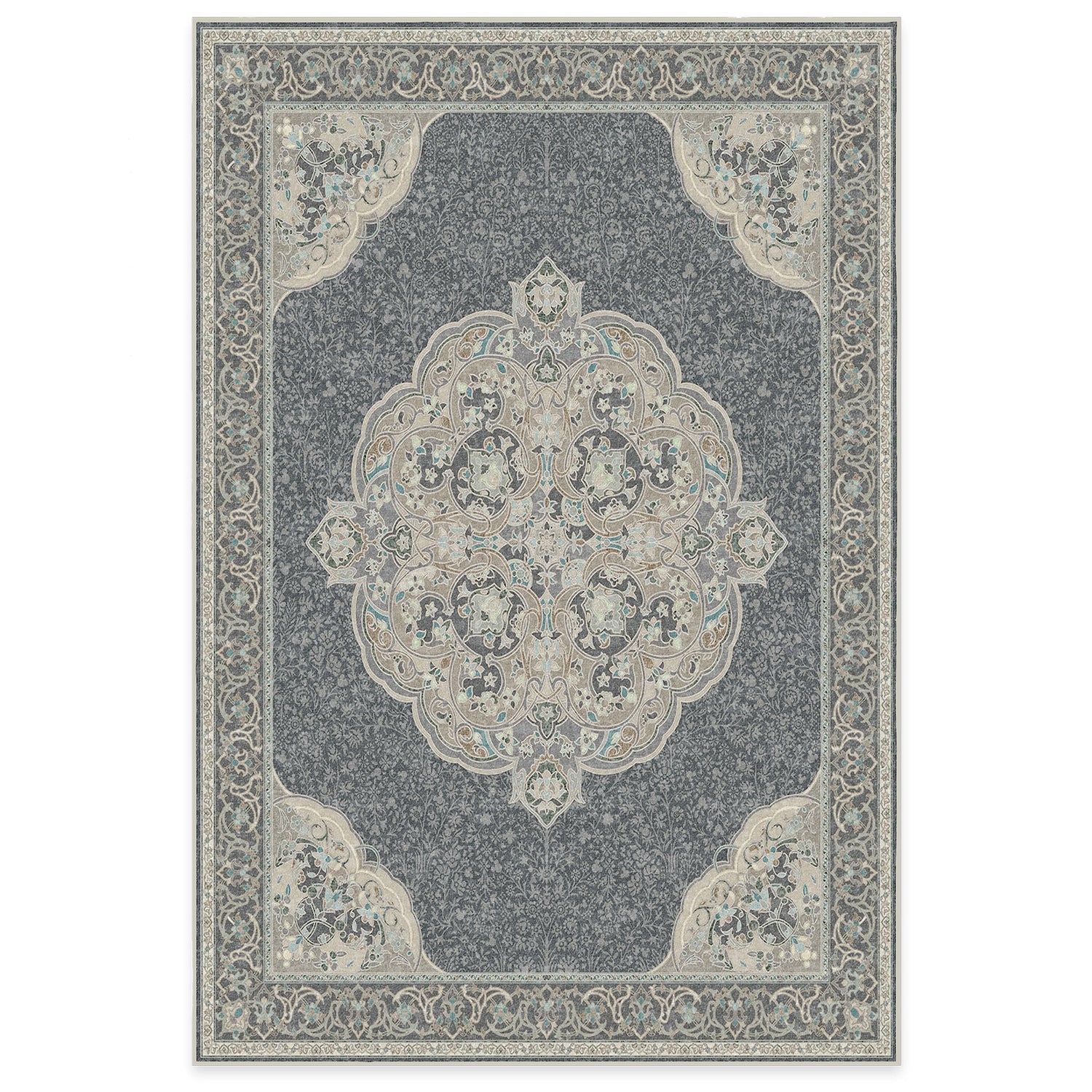 RUGGABLE Disney Traditional Mickey Mouse Washable Rug - Perfect Area Rug for Nursery Playroom Kids Room - Pet &amp; Child Friendly - Stain &amp; Water Resistant - Damask Grey 3&