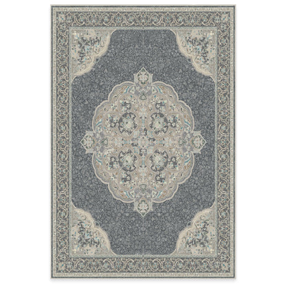 RUGGABLE Disney Traditional Mickey Mouse Washable Rug - Perfect Area Rug for Nursery Playroom Kids Room - Pet &amp; Child Friendly - Stain &amp; Water Resistant - Damask Grey 3&
