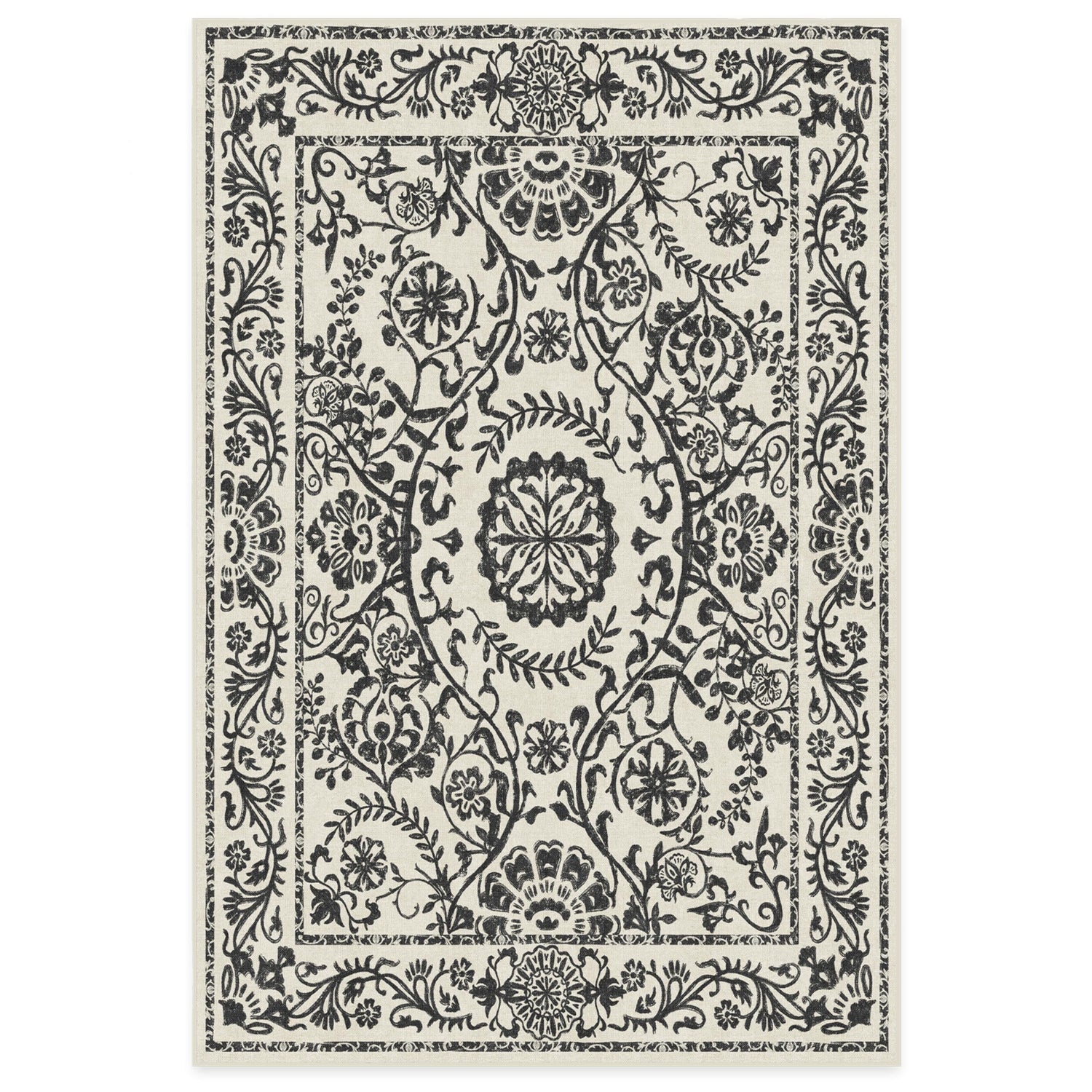 RUGGABLE Washable 2x3 Area Rug, Delphina Delft Blue, Premium Vintage Rugs for Living Room, Bedroom, Kitchen, Office, Classroom with Gripper Non Slip Pad