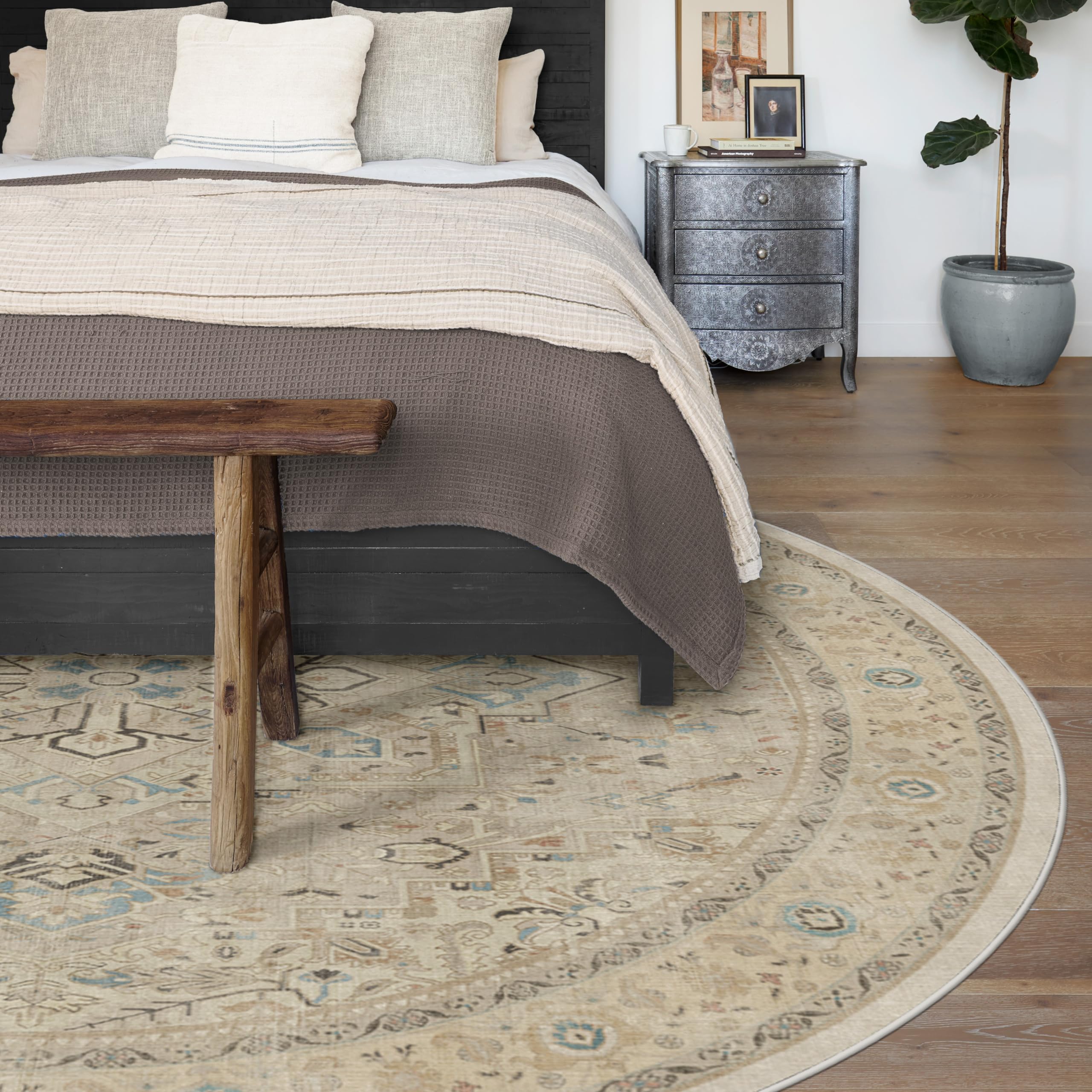 RUGGABLE Kamran Washable Rug - Perfect Vintage Area Rug for Living Room Bedroom Kitchen - Pet &amp; Child Friendly - Stain &amp; Water Resistant - Hazel 5&