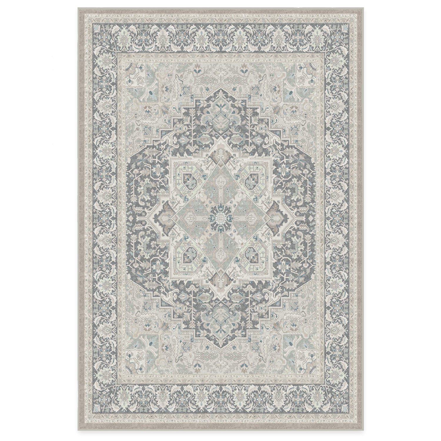 RUGGABLE Hendesi Heriz Washable Rug - Perfect Antique Vintage Area Rug for Living Room Bedroom Kitchen - Pet &amp; Child Friendly - Stain &amp; Water Resistant, Non-Slip - Abalone 2&