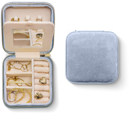 Benevolence LA Plush Velvet Travel Jewelry Storage Box | Travel Jewelry Case Small Jewelry Box for Women | Jewelry Travel Organizer | Earring Organizer with Mirror - Dusty Pink