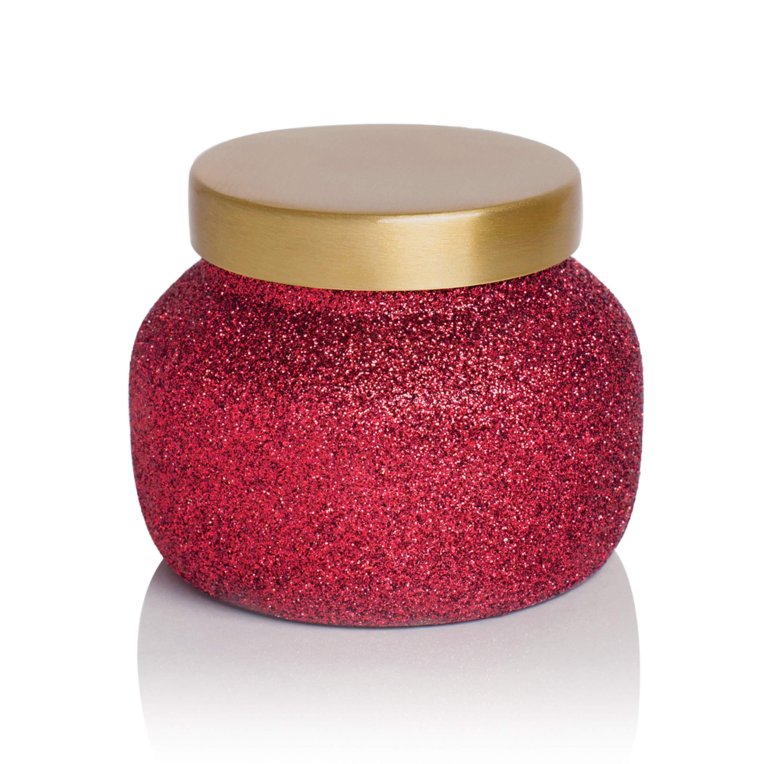 Capri Blue Tinsel &amp; Spice Holiday Candle - Signature Glam Jar Candle - Juniper Berry, Cinnamon &amp; Vanilla Scented Candles - Soy Wax Blend - Christmas Decor - Maroon Glitter Candle Holder (19 oz)