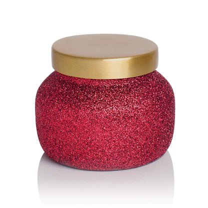 Capri Blue Tinsel &amp; Spice Holiday Candle - Signature Glam Jar Candle - Juniper Berry, Cinnamon &amp; Vanilla Scented Candles - Soy Wax Blend - Christmas Decor - Maroon Glitter Candle Holder (19 oz)