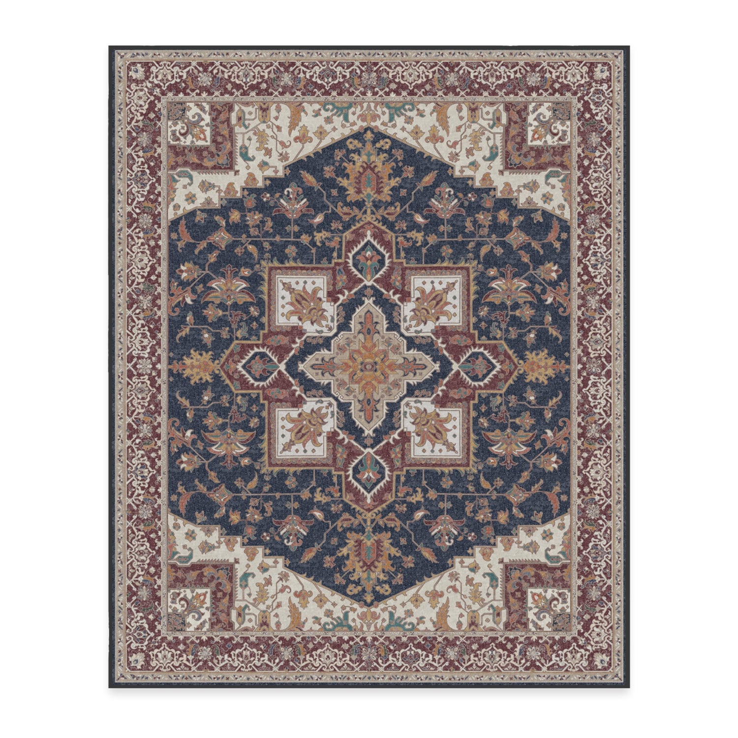 RUGGABLE Maral Heriz Washable Rug - Perfect Vintage Area Rug for Living Room Bedroom Kitchen - Pet &amp; Child Friendly - Stain &amp; Water Resistant - Creme 3&