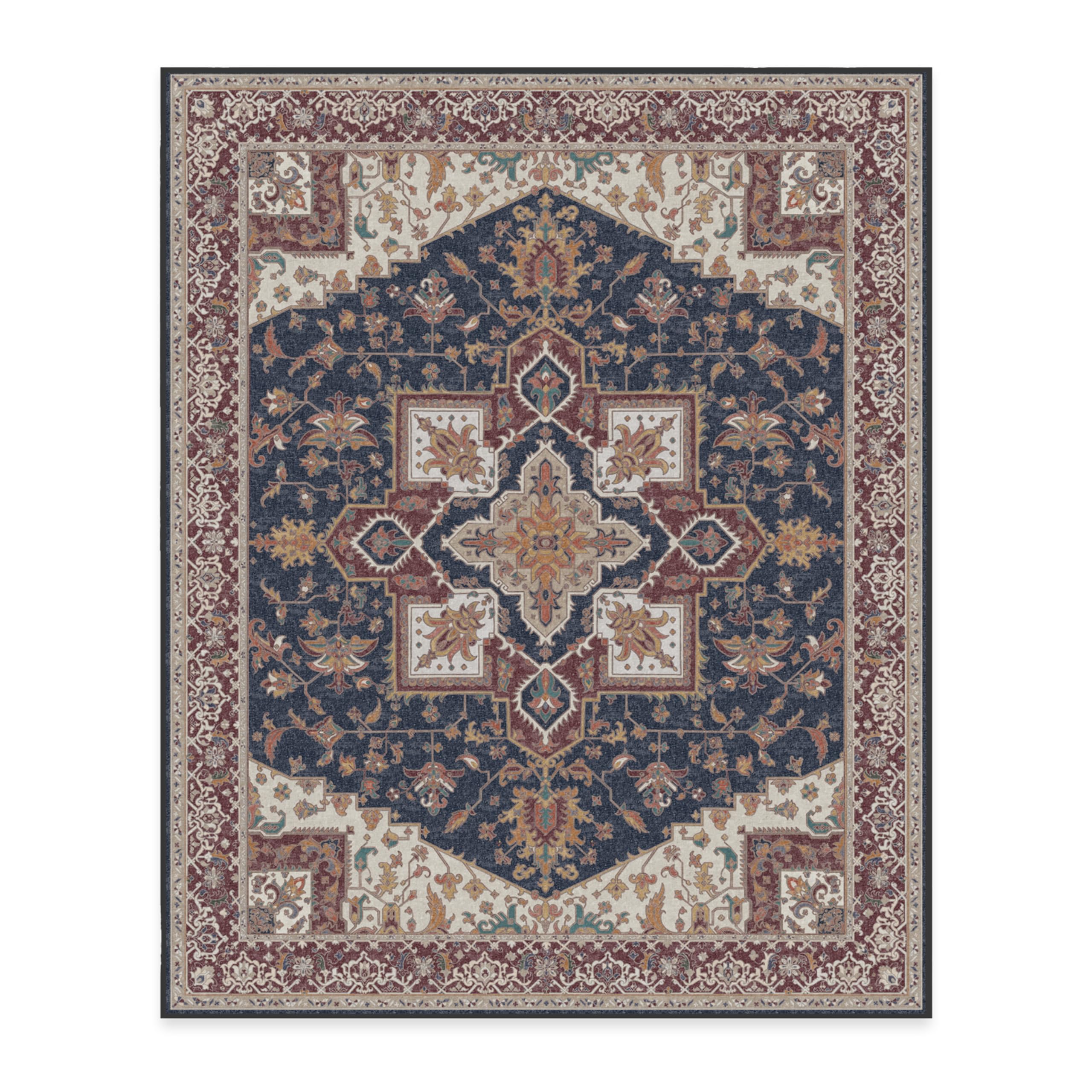 RUGGABLE Maral Heriz Washable Rug - Perfect Vintage Area Rug for Living Room Bedroom Kitchen - Pet &amp; Child Friendly - Stain &amp; Water Resistant - Creme 3&