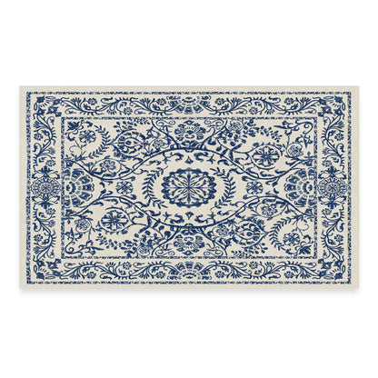 RUGGABLE Washable 2x3 Area Rug, Delphina Delft Blue, Premium Vintage Rugs for Living Room, Bedroom, Kitchen, Office, Classroom with Gripper Non Slip Pad